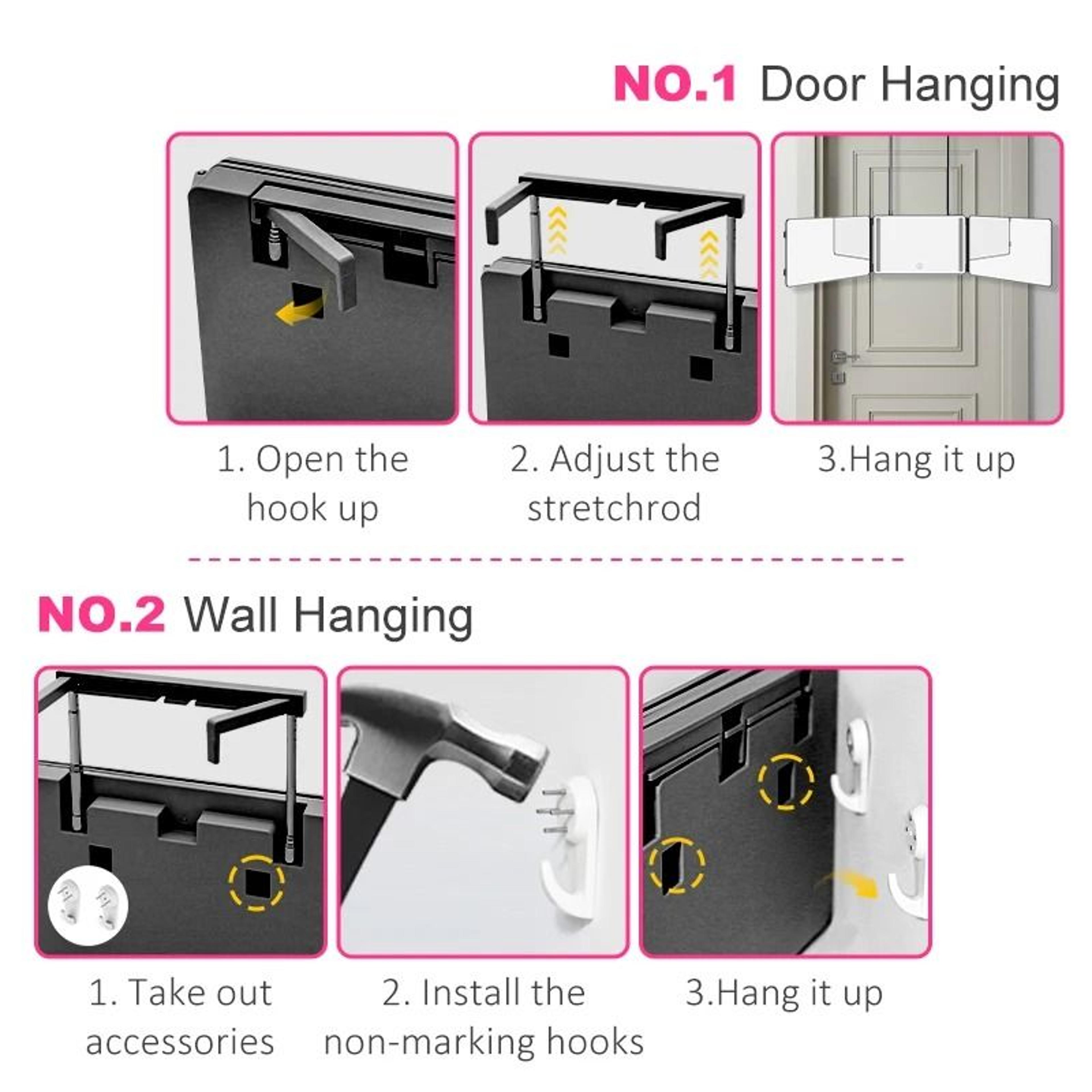 3Way Portable LED Haircut Mirror With 360 View  HeightAdjustable Door Hooks 3
