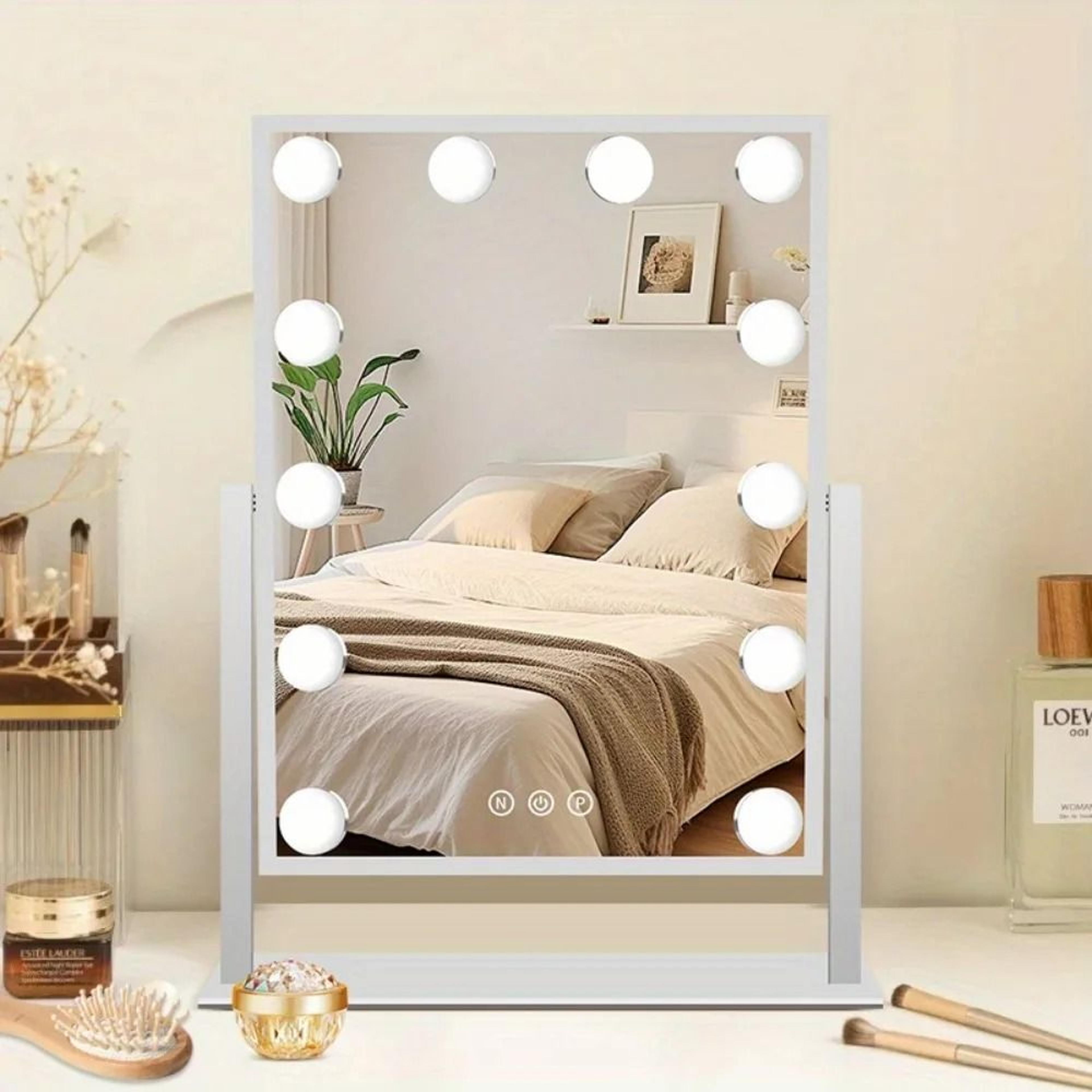 vanity hollywood makeup mirror with 12 dimmable led bulbs & 360° rotation