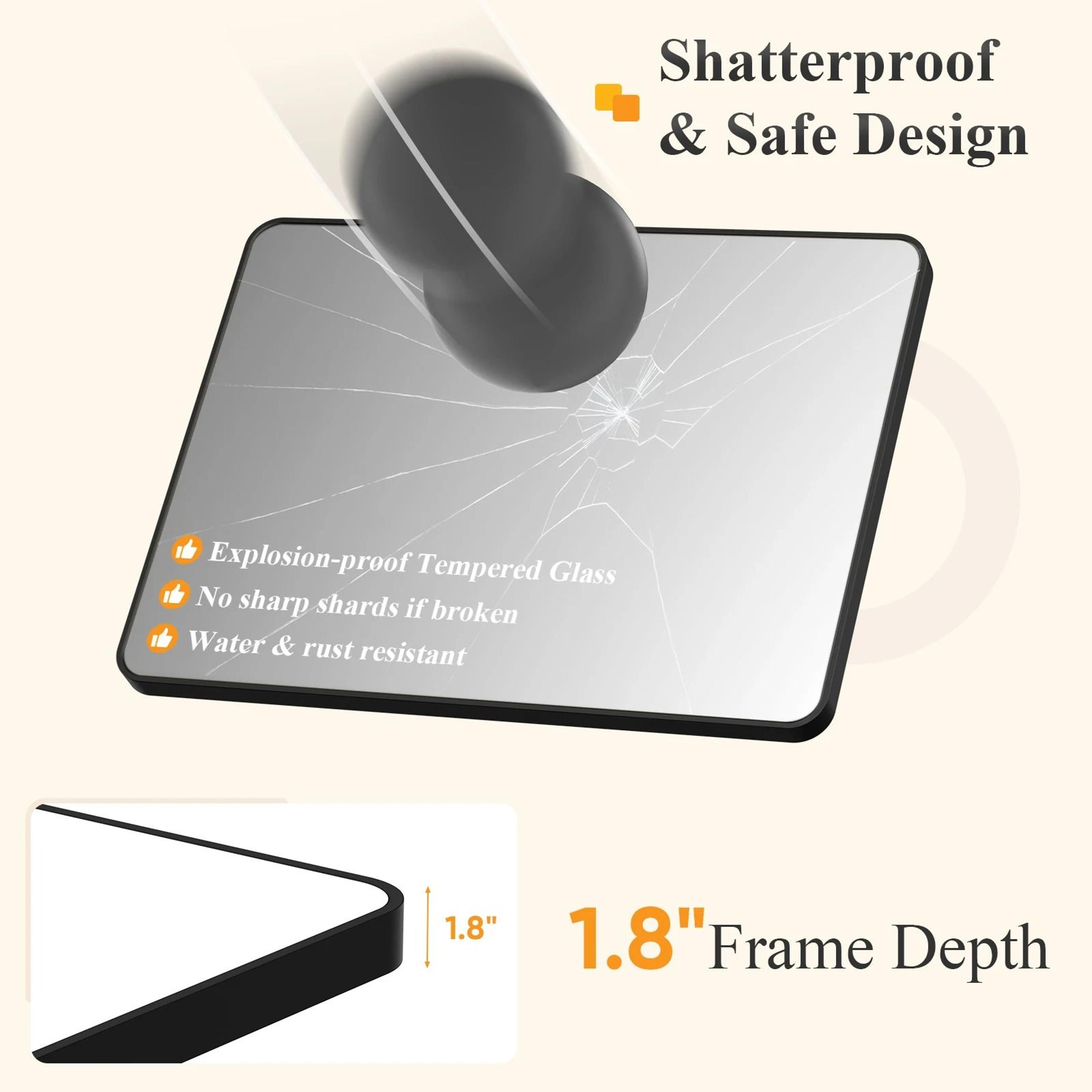 JHK Rounded Rectangle Metal Framed Wall Mirror With Tempered Glass 4