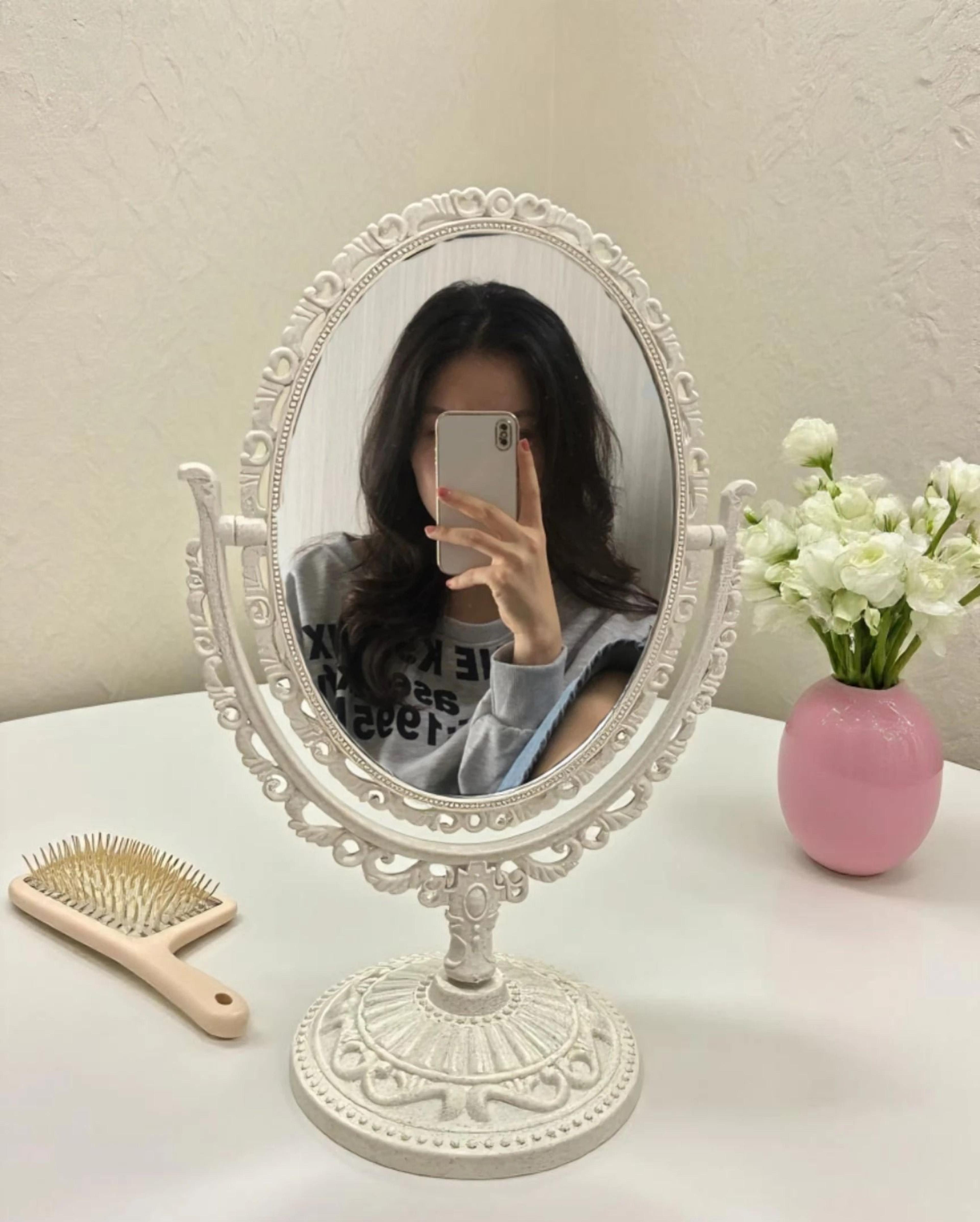 Vintage European DoubleSided Desktop Rotating Makeup Mirror 5