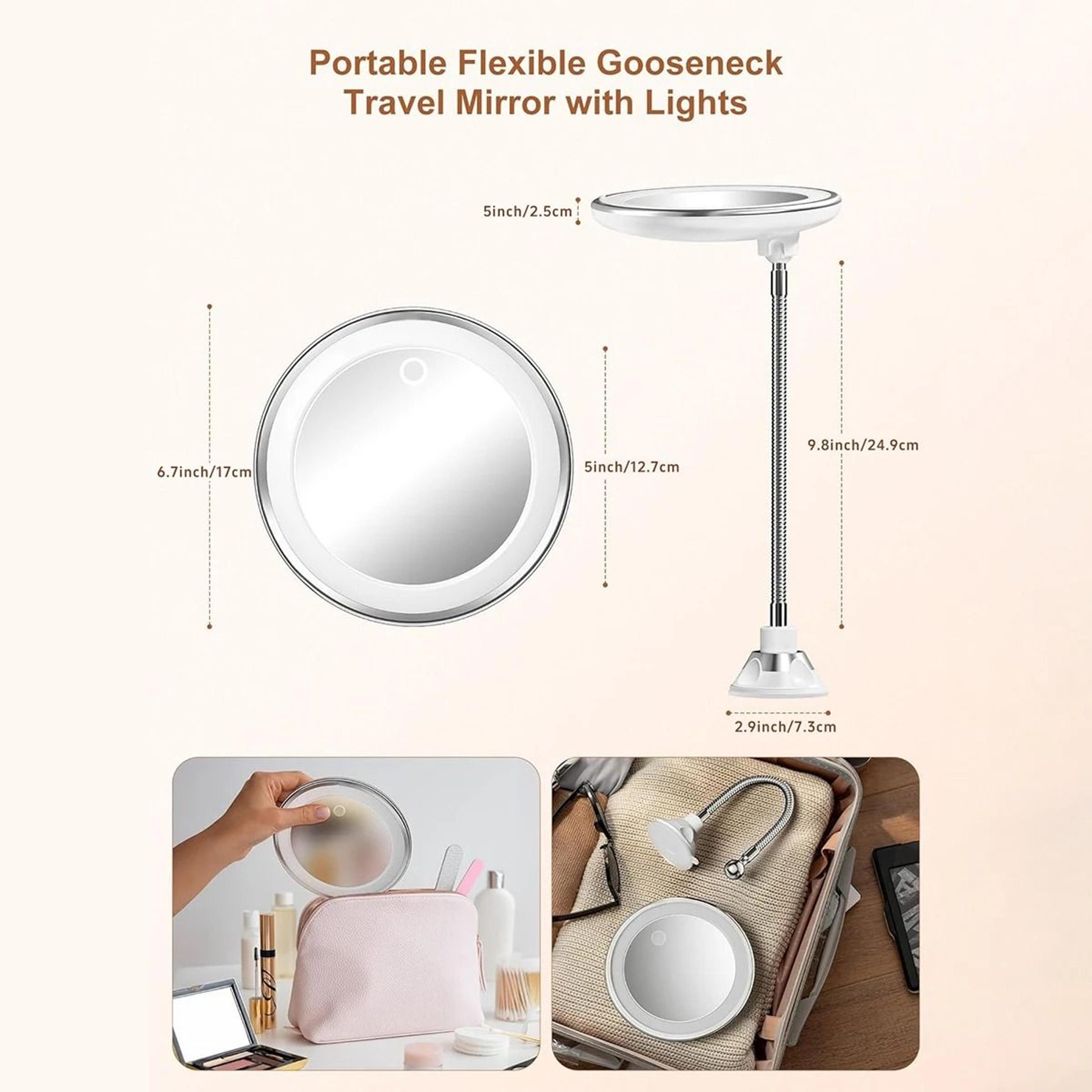10X Magnifying Flexible Gooseneck LED Vanity Mirror With Suction Cup Mount 3