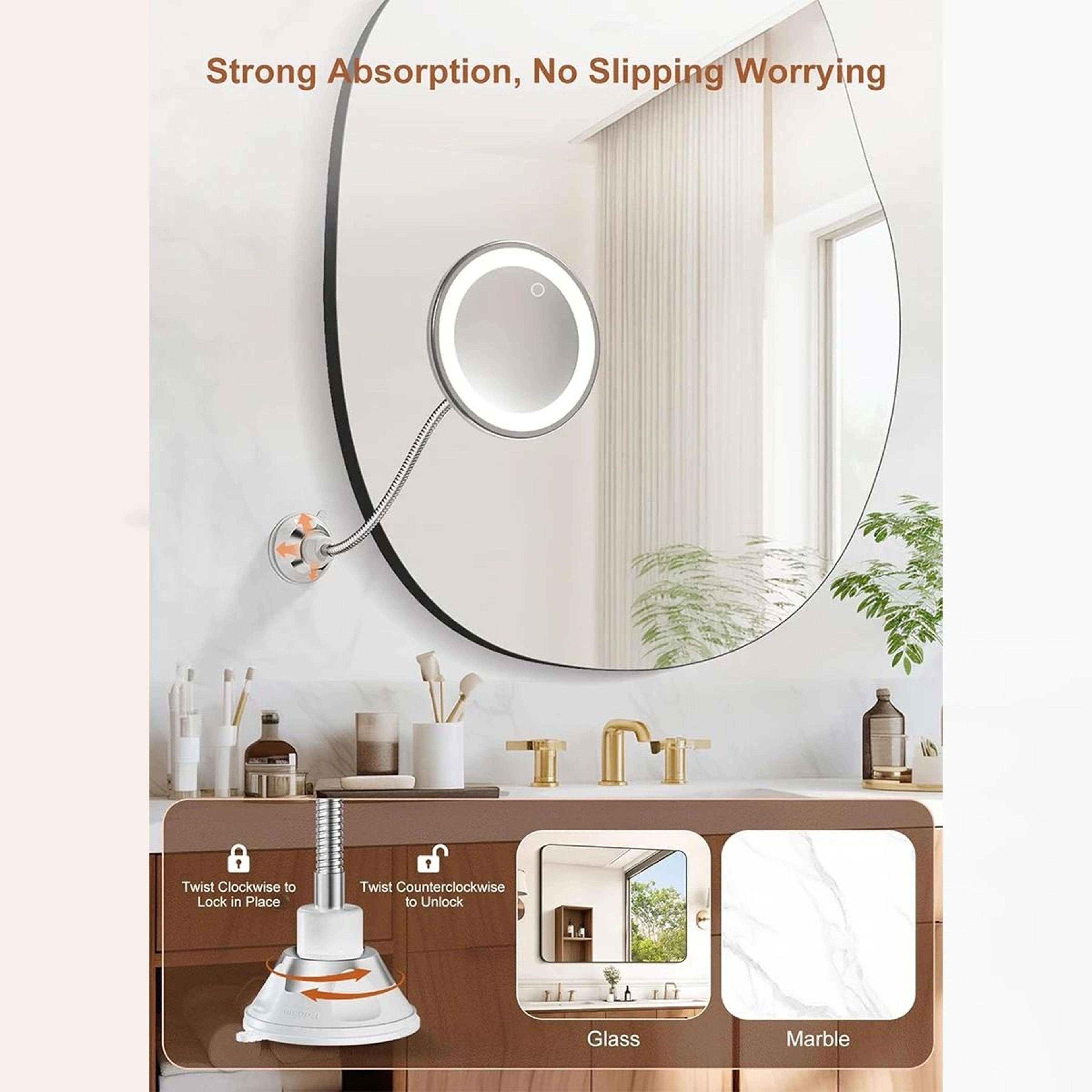 10X Magnifying Flexible Gooseneck LED Vanity Mirror With Suction Cup Mount 4