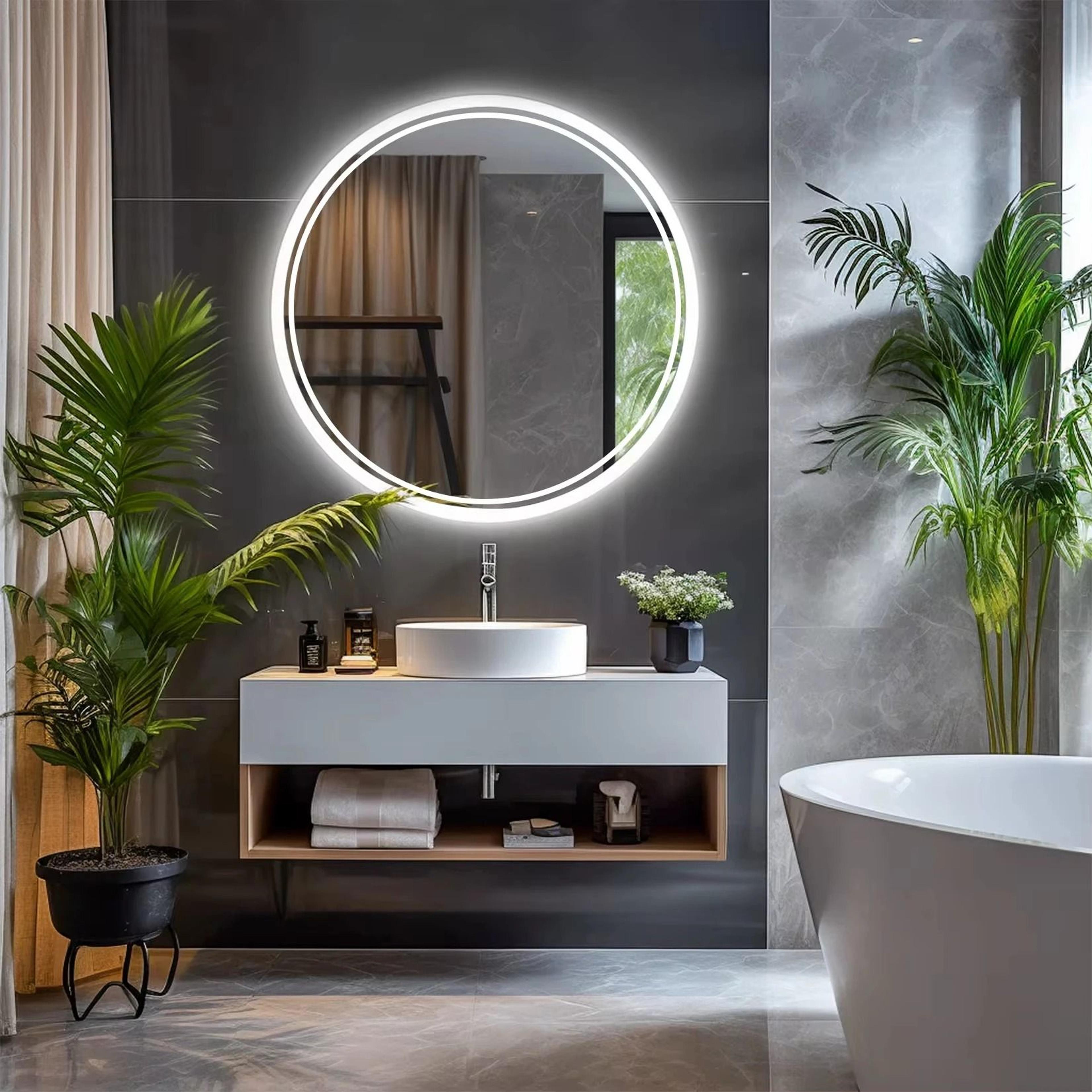 led hd smart round backlit bathroom wall mirror with touch sensor control