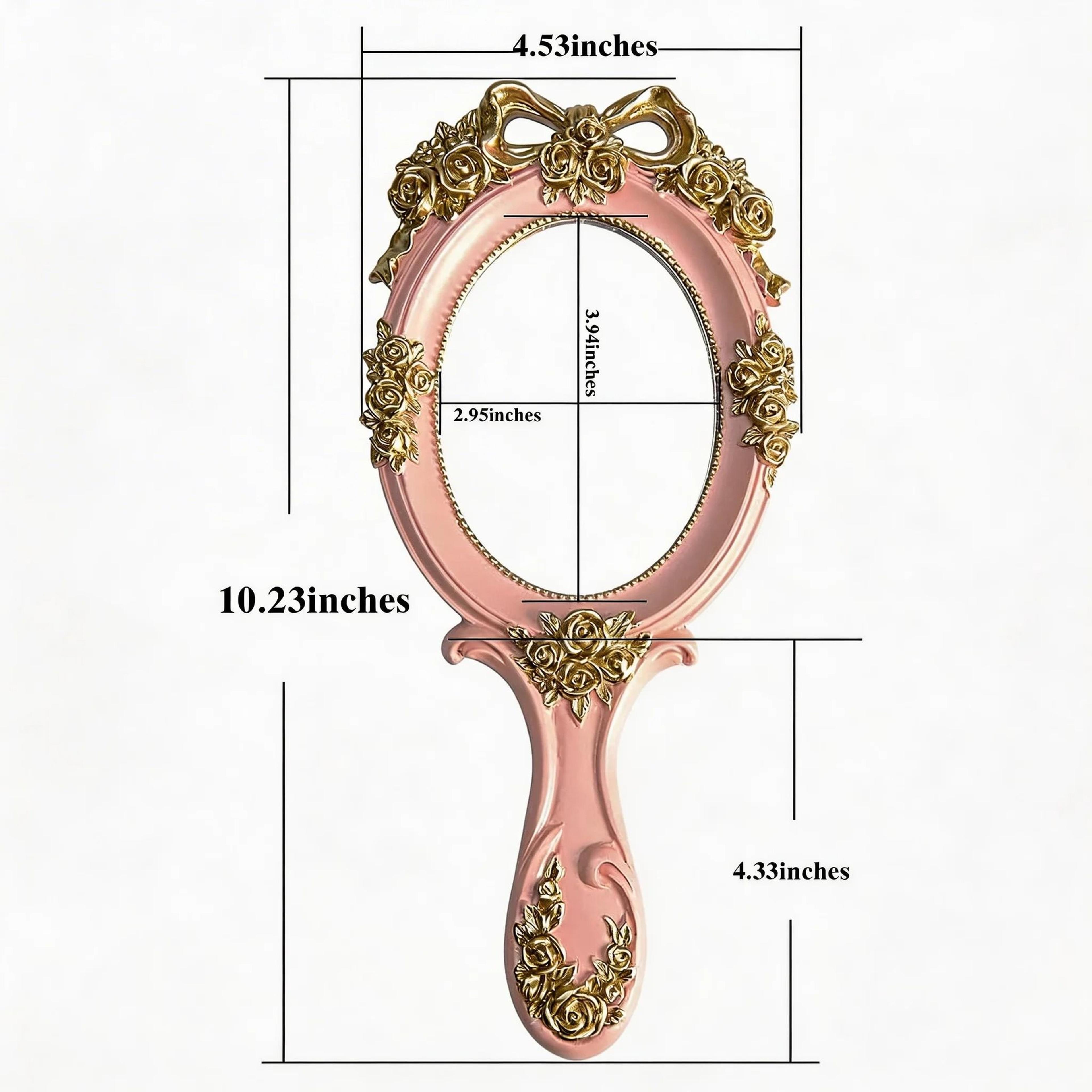 Portable Handheld Metal Beauty Mirror With Vintage Rose Embossing  Desktop Stand 8