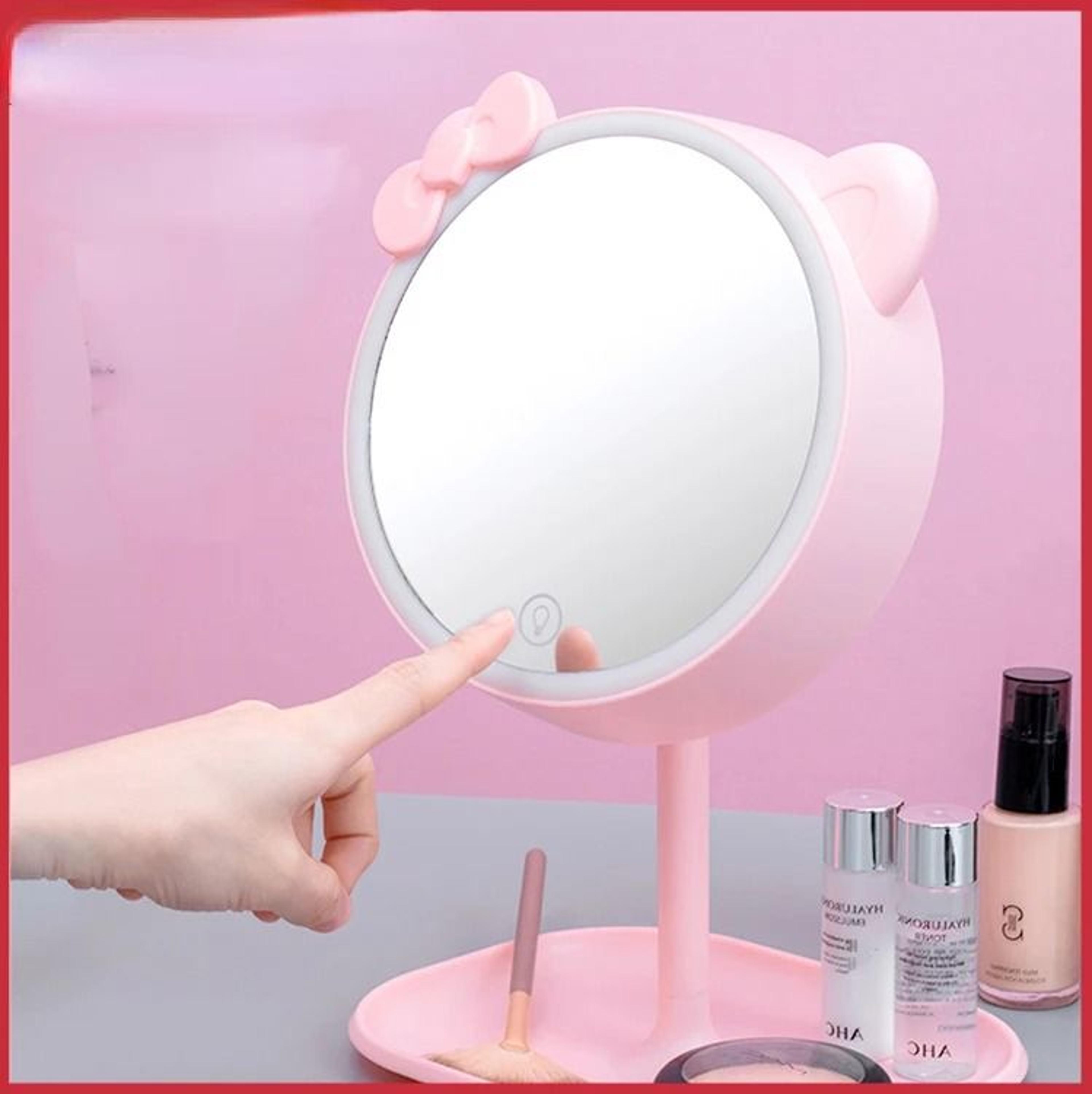 Pink Cat LED Desktop Makeup Mirror With TouchScreen Light Adjustment 1