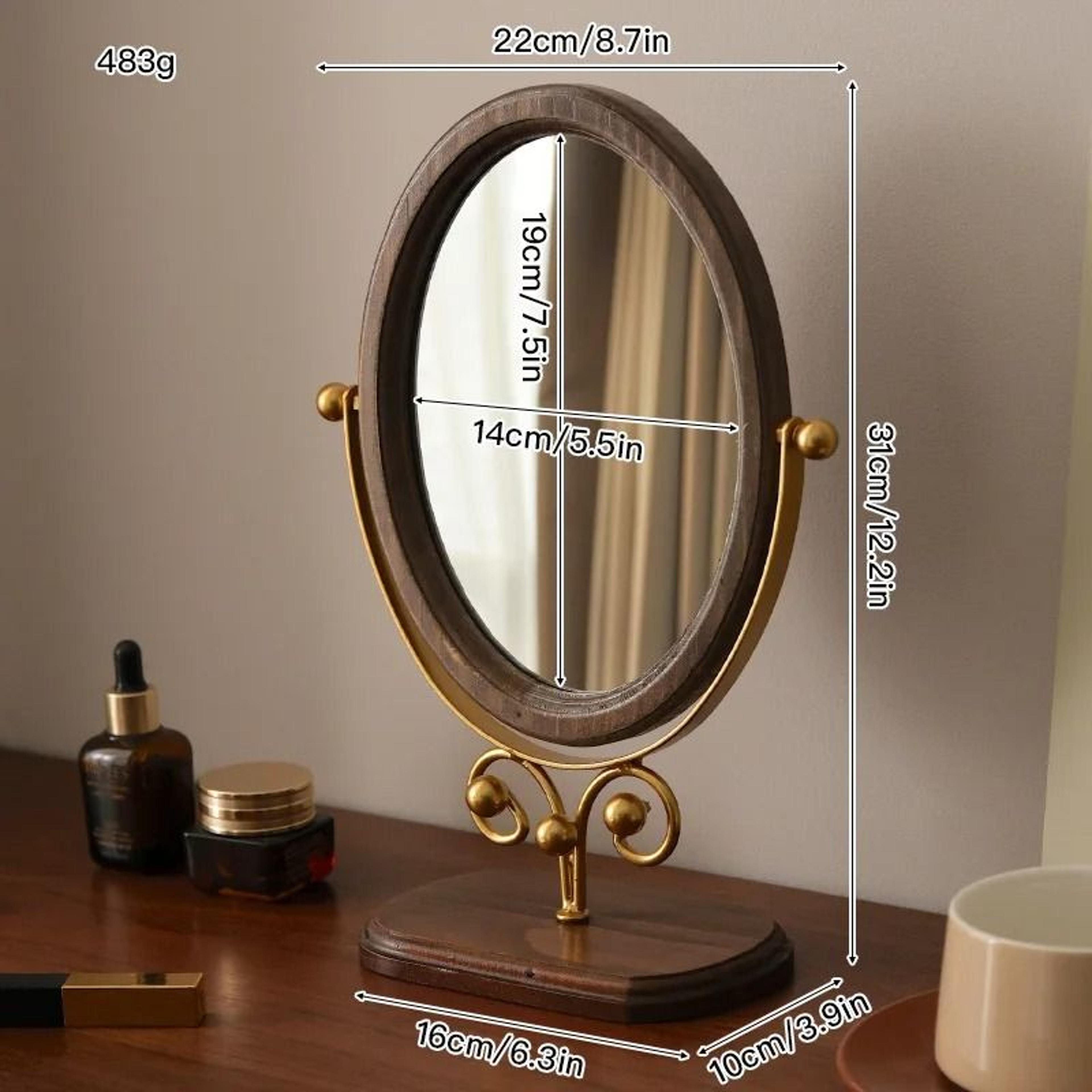 Light Luxury Retro Oval Desktop Makeup Mirror With Adjustable Swivel Stand 7