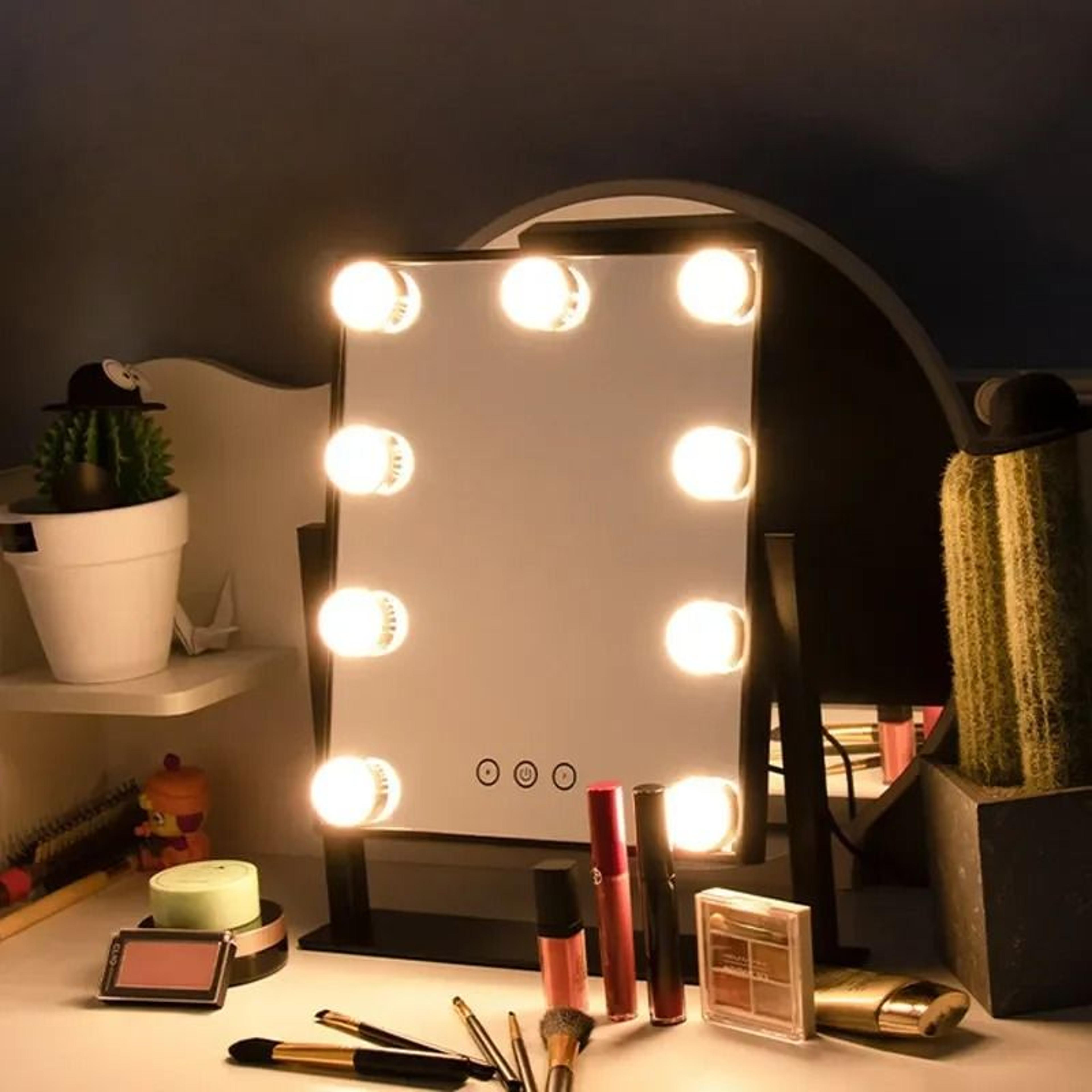 vanity hollywood makeup mirror with 9 led bulbs, 3-color lighting & 360° swivel rotation