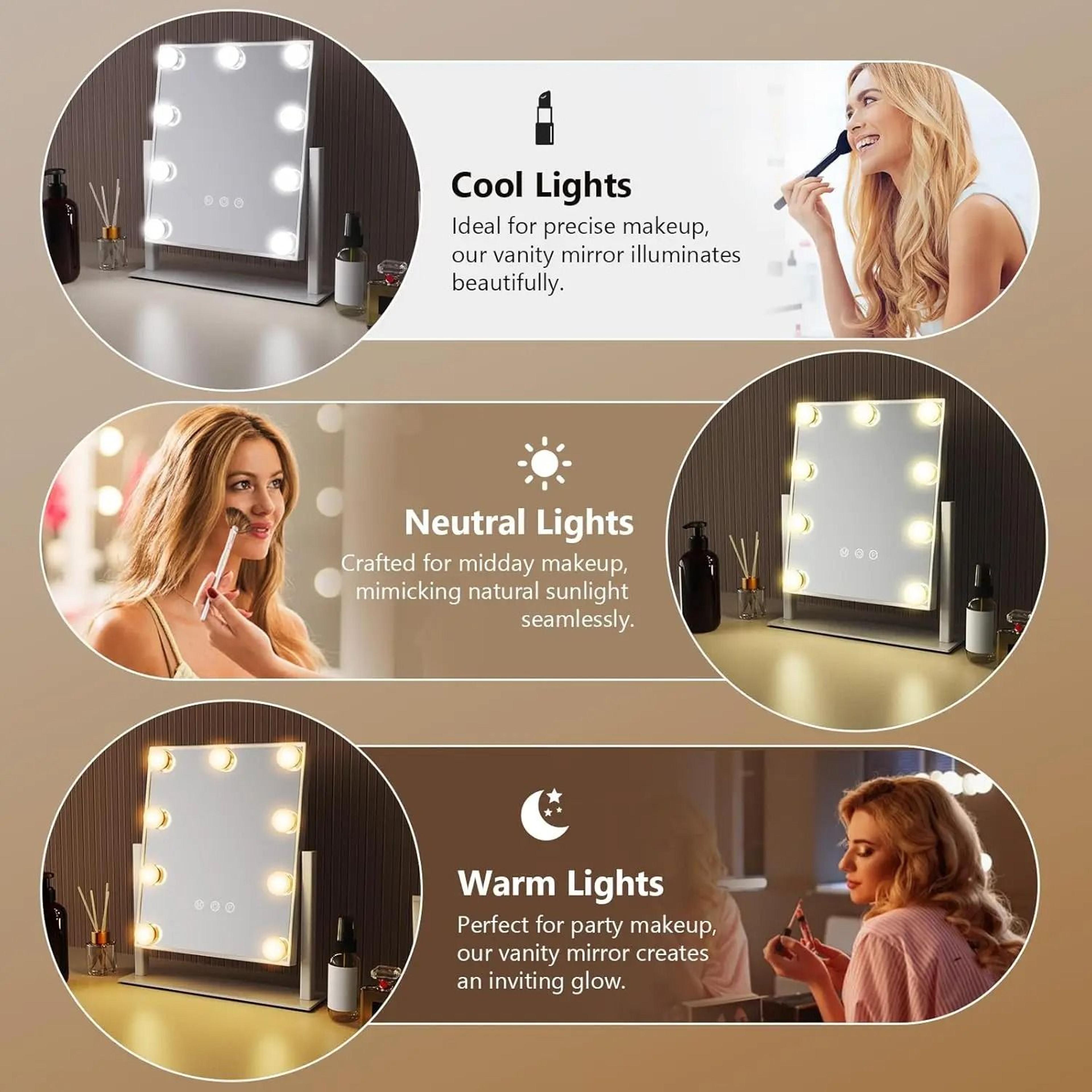 Vanity Hollywood Makeup Mirror With 9 LED Bulbs 3Color Lighting  360 Swivel Rotation 4
