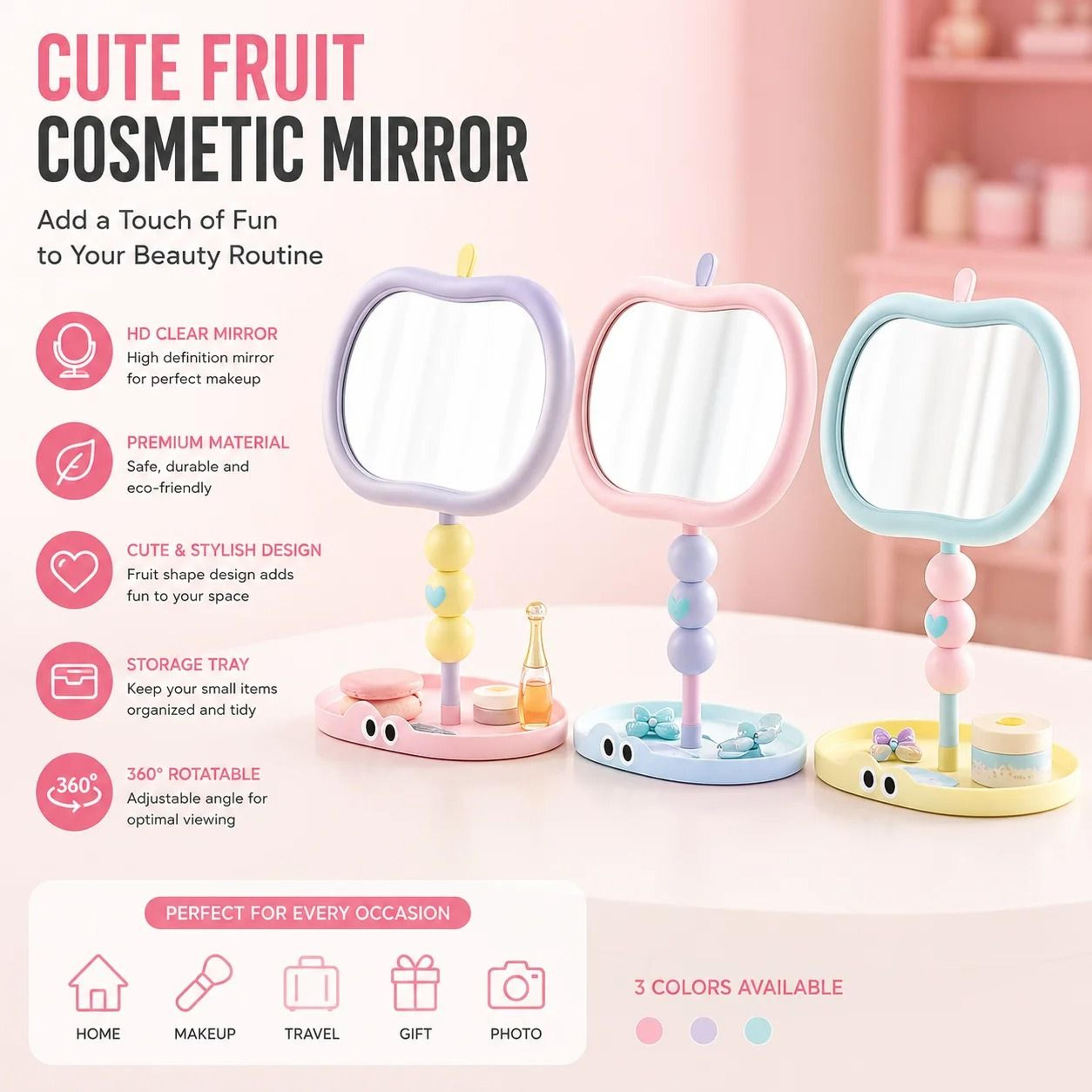 large rotating apple-shaped desktop makeup mirror for bedroom & dorm vanity