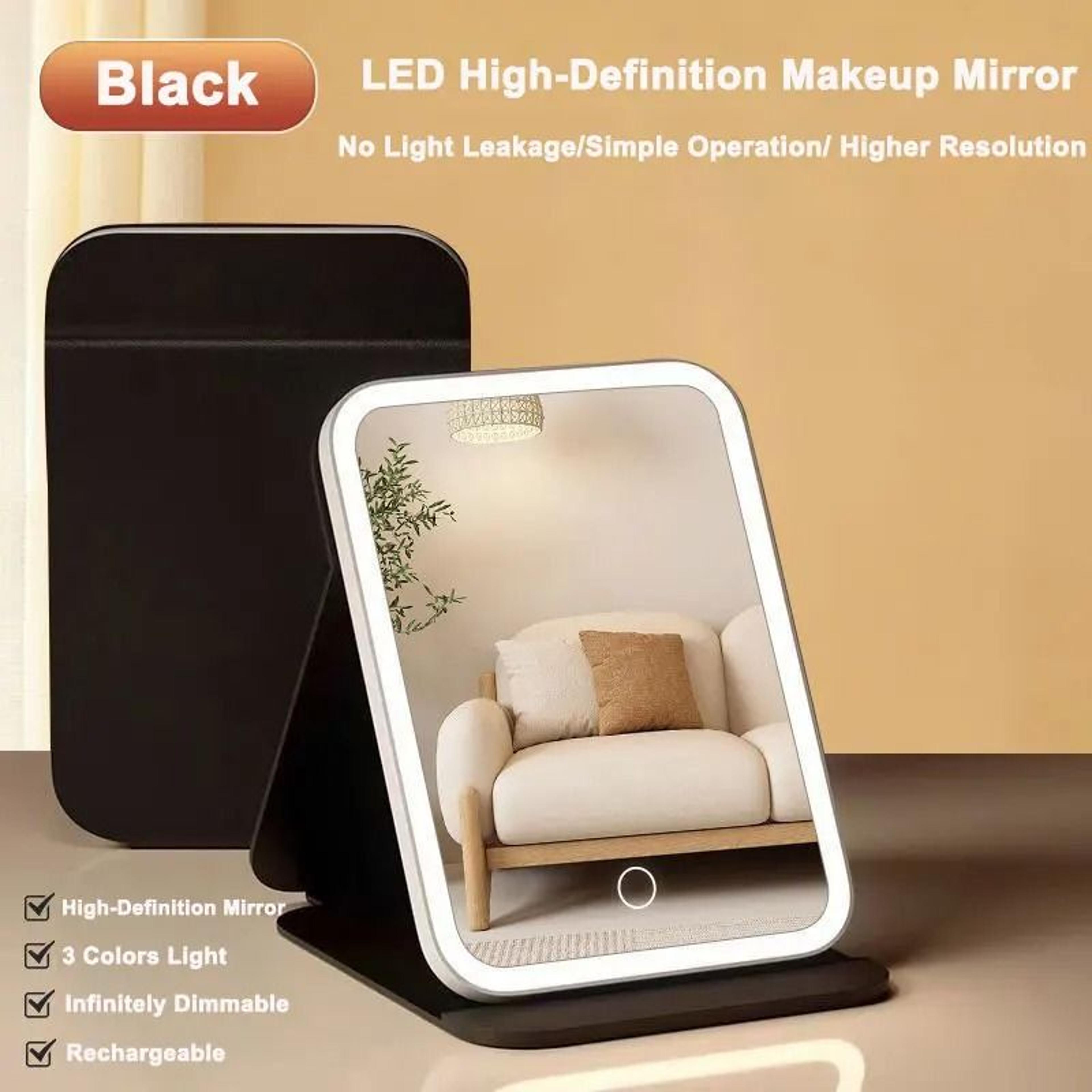 3Color LED Vanity Mirror With Leather Case  USB Rechargeable Touch Control 7