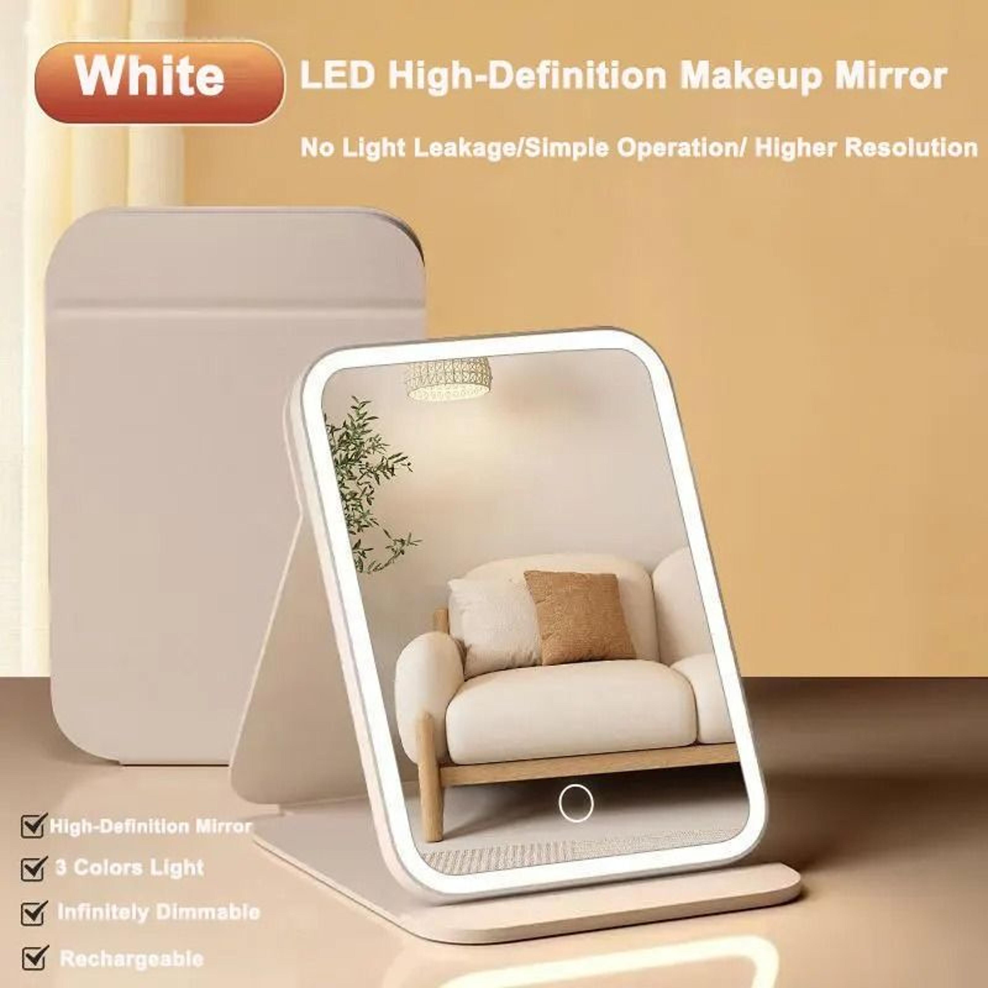 3Color LED Vanity Mirror With Leather Case  USB Rechargeable Touch Control 8