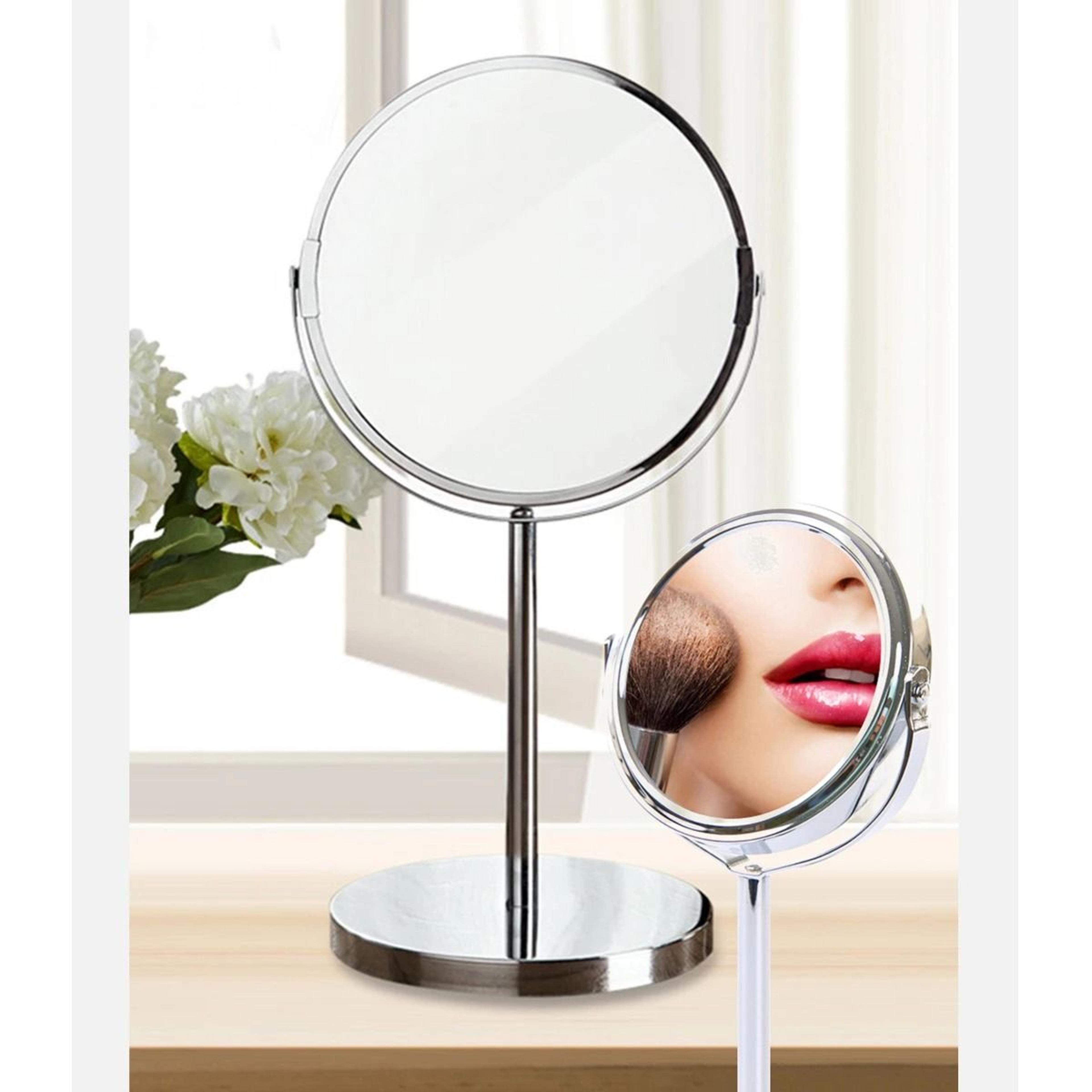 Large Silver DoubleSided Tabletop Makeup Mirror With 360 Swivel Rotation 7