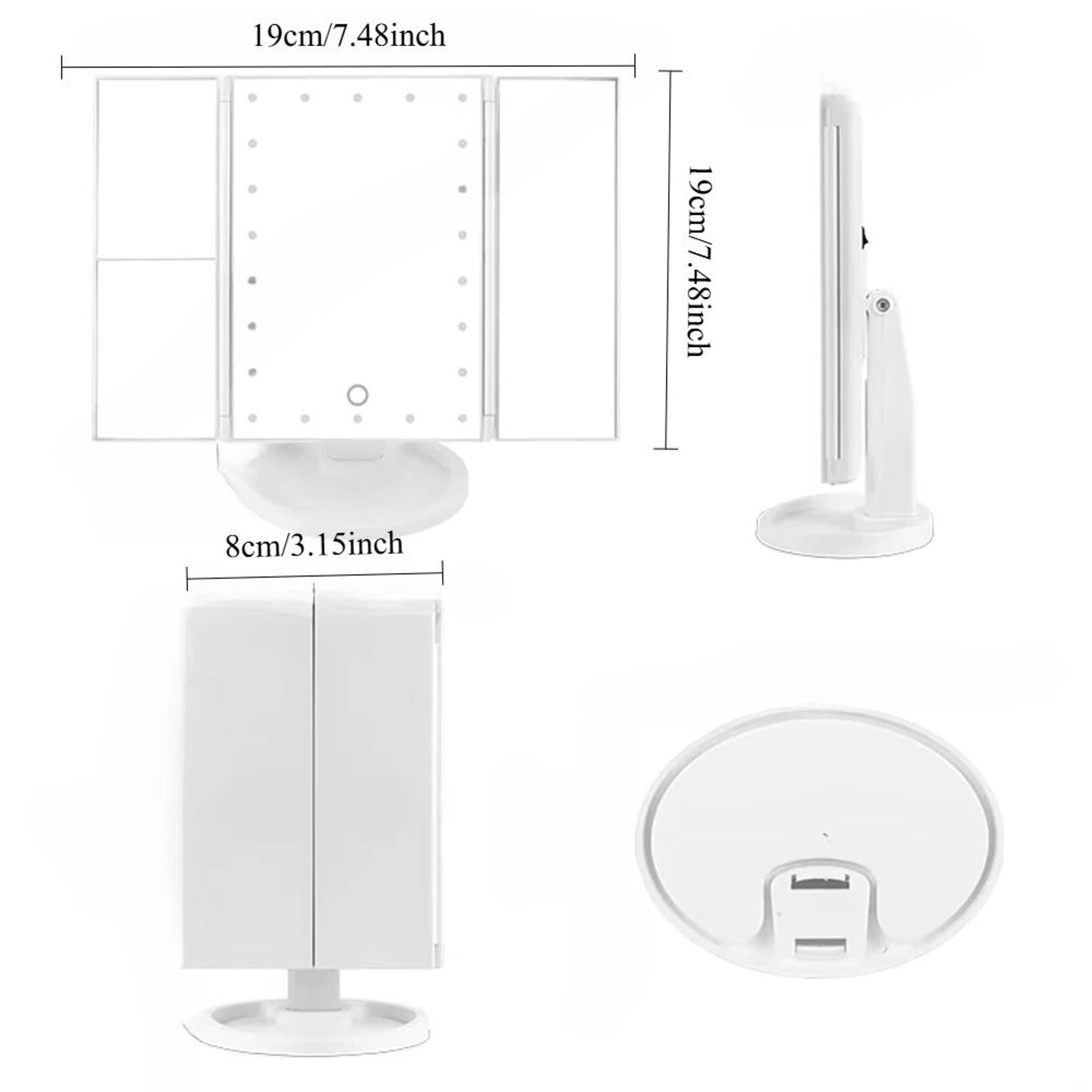 Trifold LED Makeup Vanity Mirror With 1X2X3X Magnification  Touch Screen Control 4