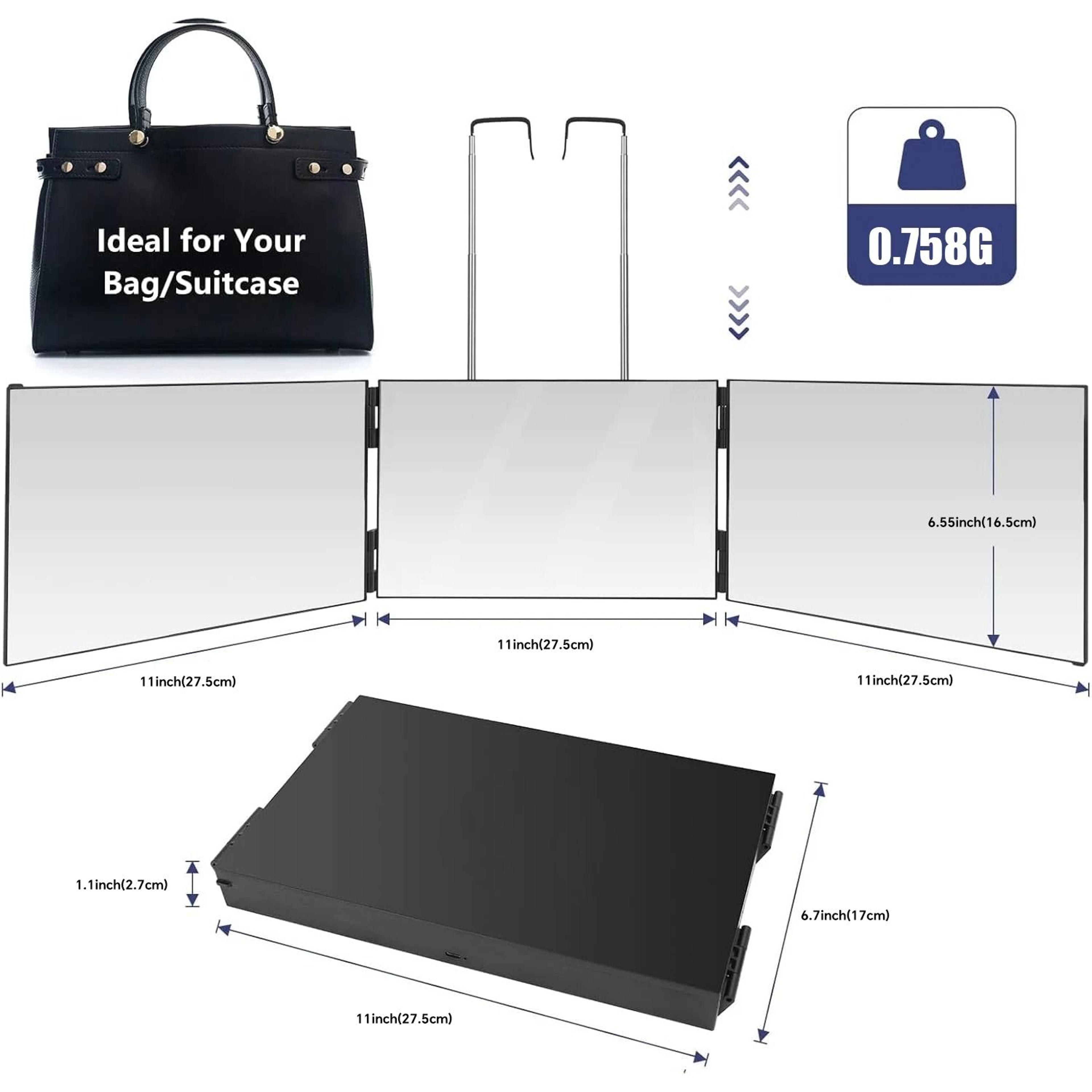 Travel 360 Trifold Vanity Mirror With Telescoping Hooks 3