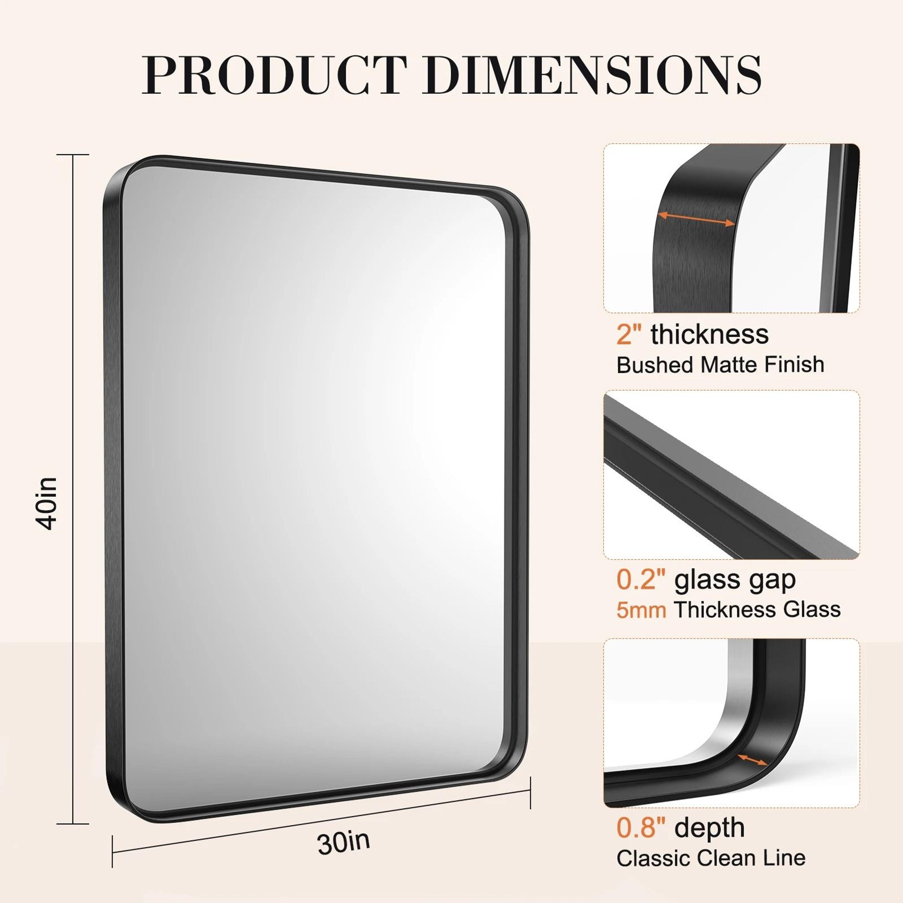 JHK Matte Metal Framed Rectangle Rounded Corner Bathroom Wall Mirror 1