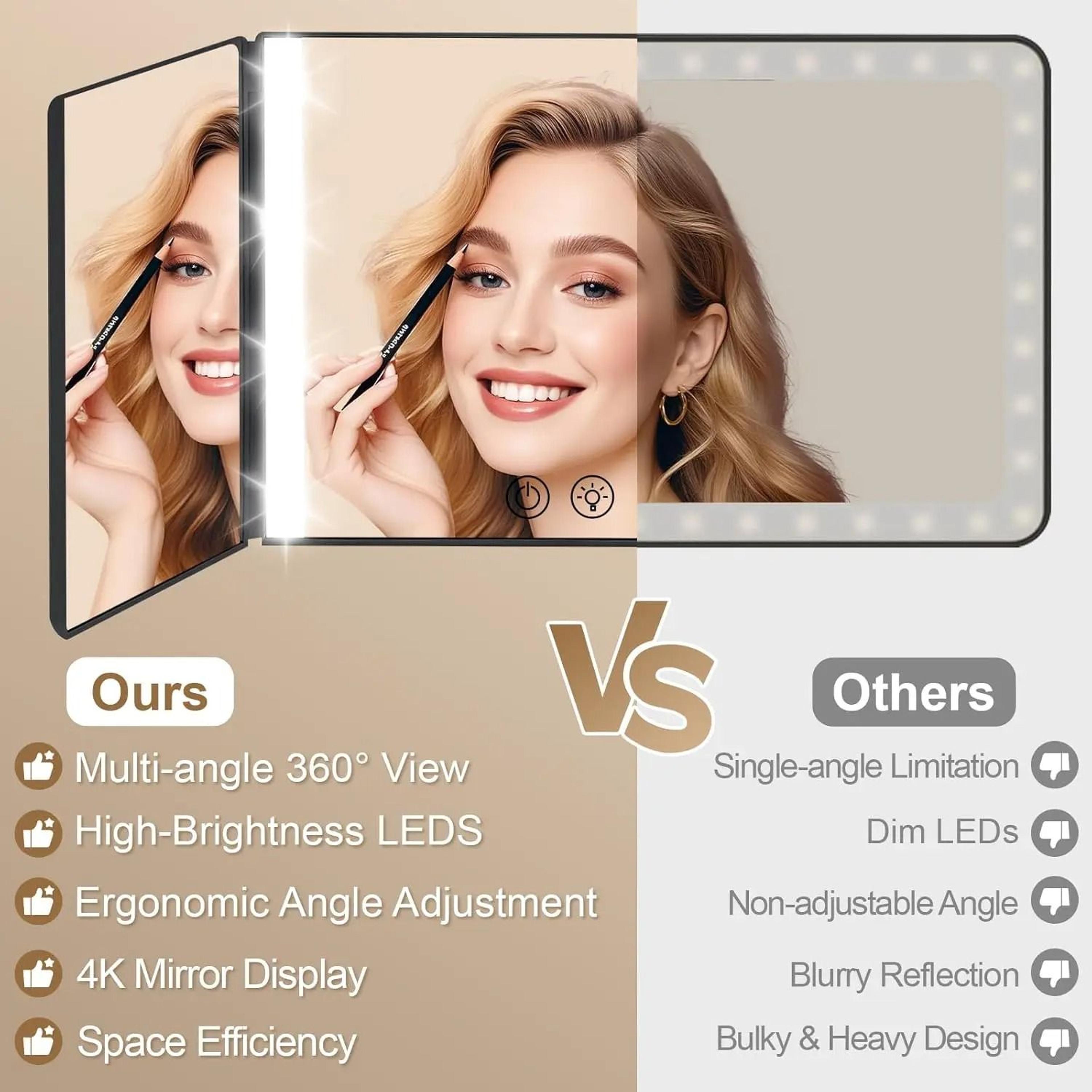 Car Makeup Mirror With 3Way LED Lights  Universal Sun Visor Mount 3