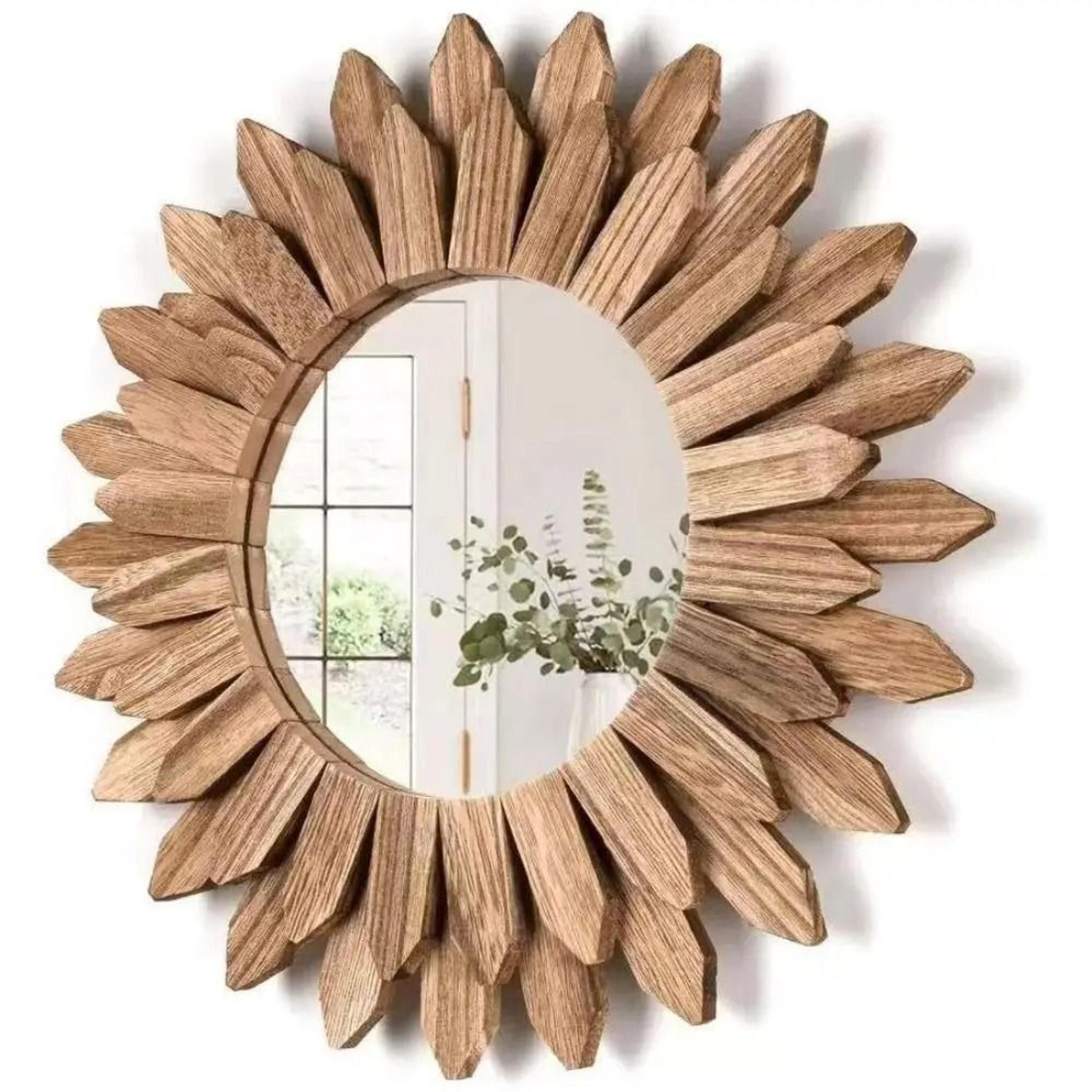 12Inch Rustic Wooden Farmhouse Decorative Wall Mirror 2