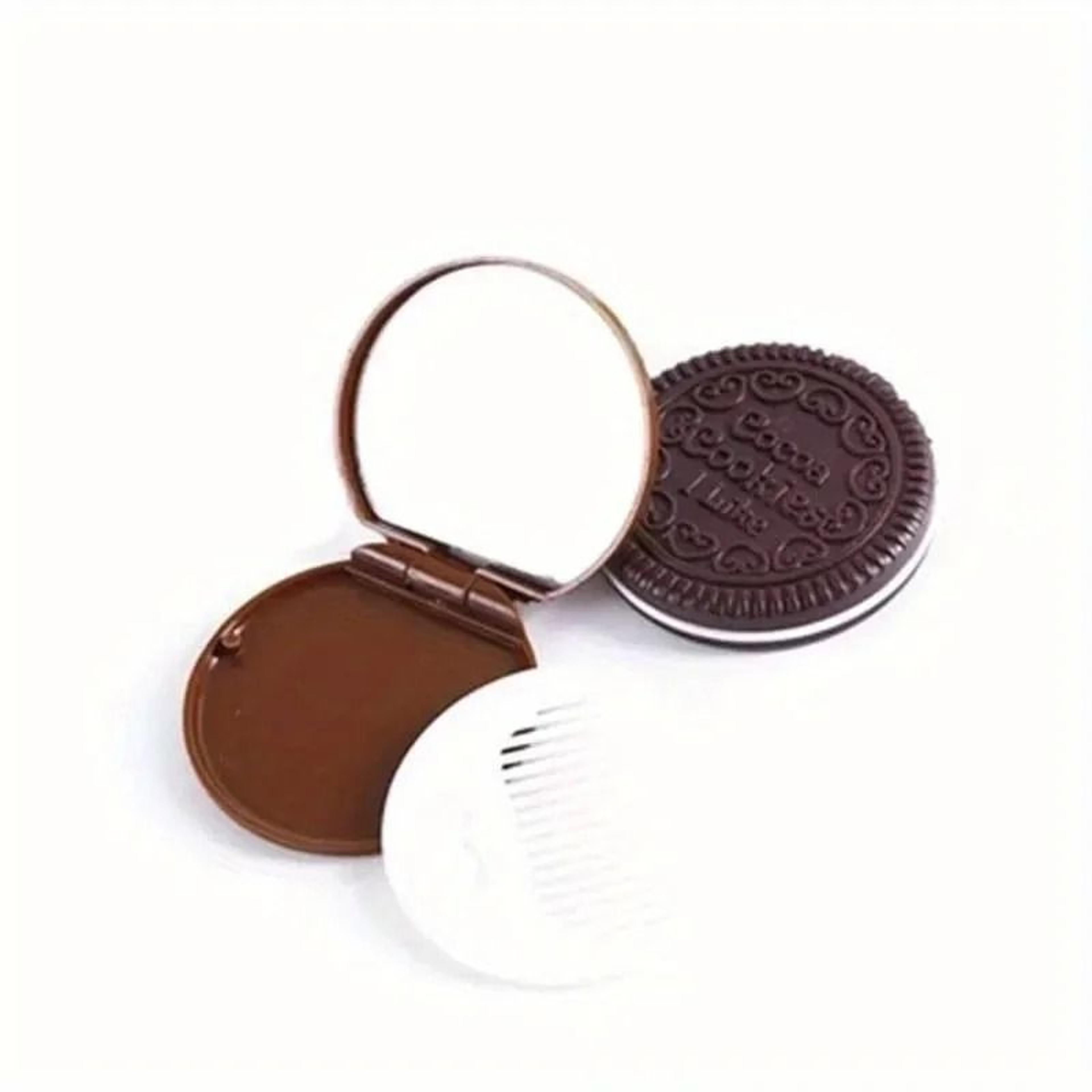 Cute Chocolate Biscuit Small Folding Makeup Mirror With Comb Set 1