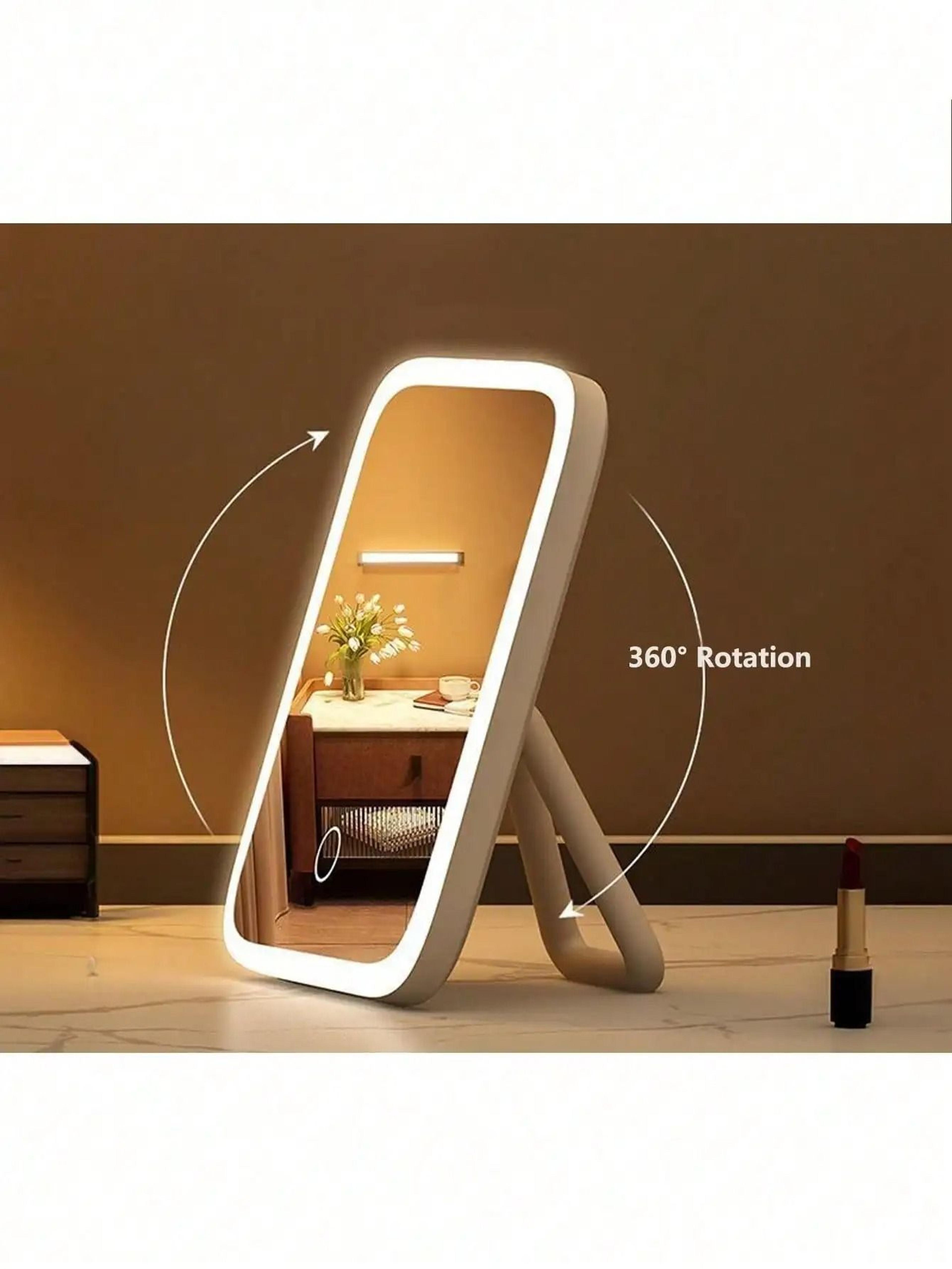 360 Rotatable LED Tabletop Vanity Mirror With 3Color Light  Touch Control 3