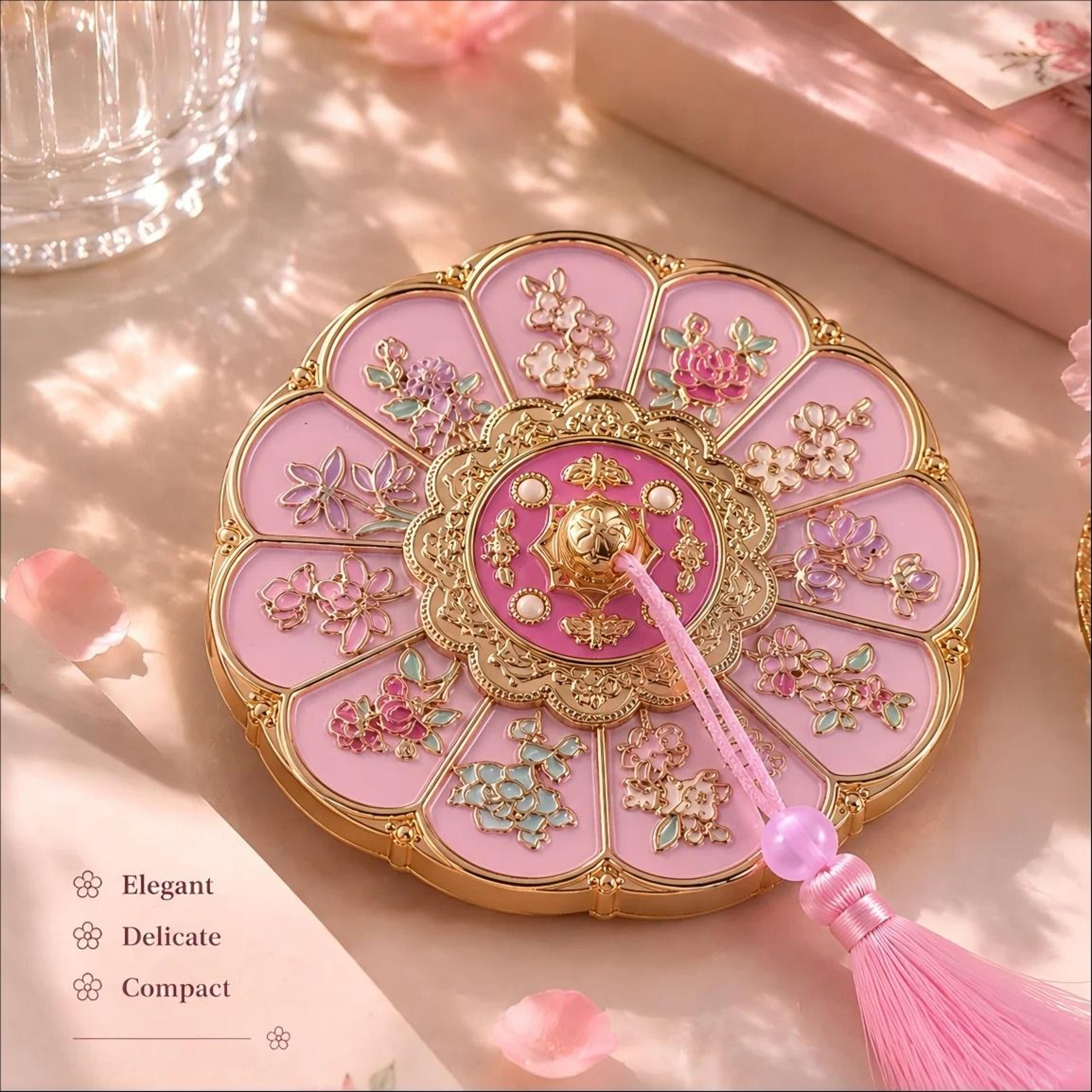 AncientStyle Chinese Floral Folding Handheld  Portable Makeup Mirror 6