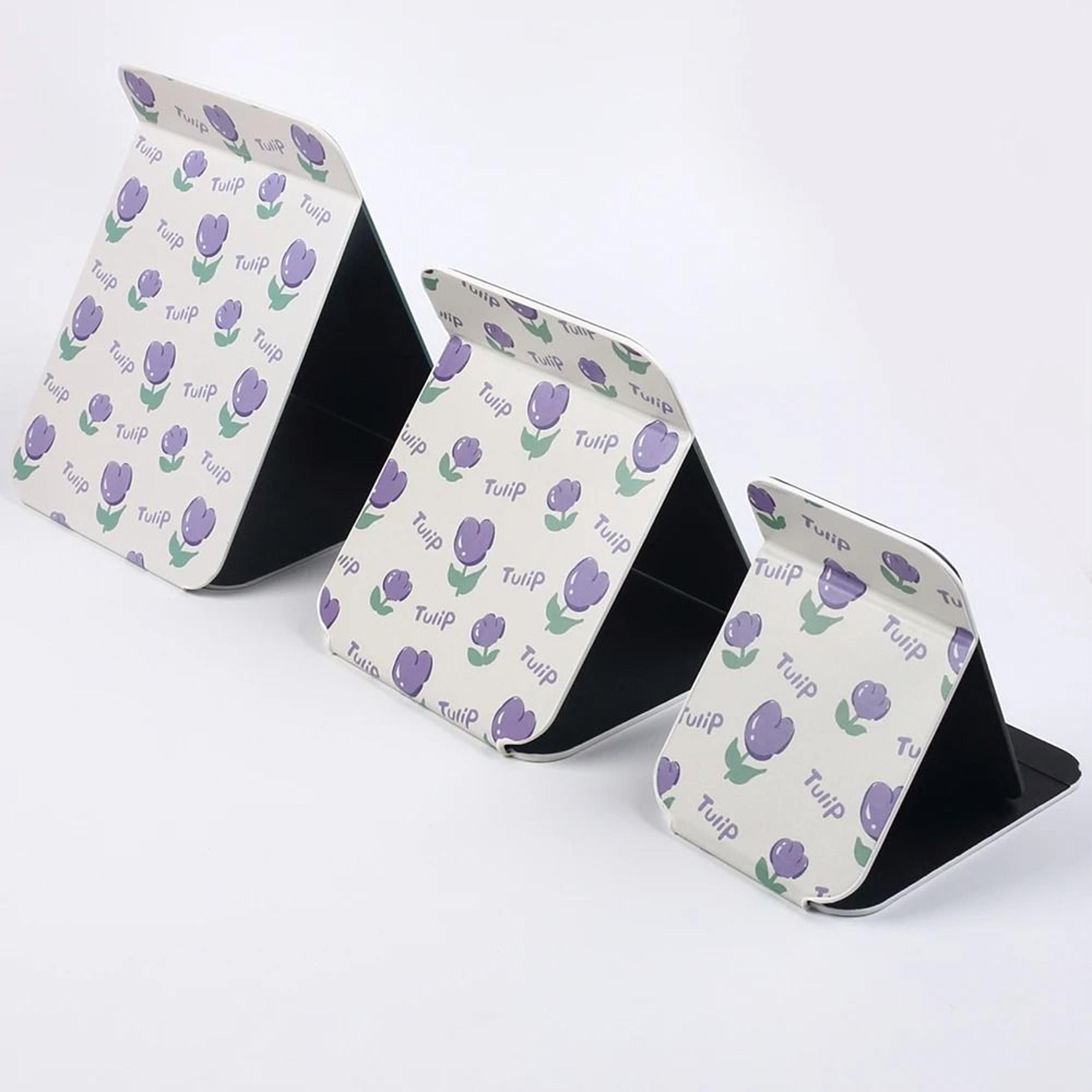 Desktop Foldable PU Leather Makeup Mirror With Tulip Pattern 3