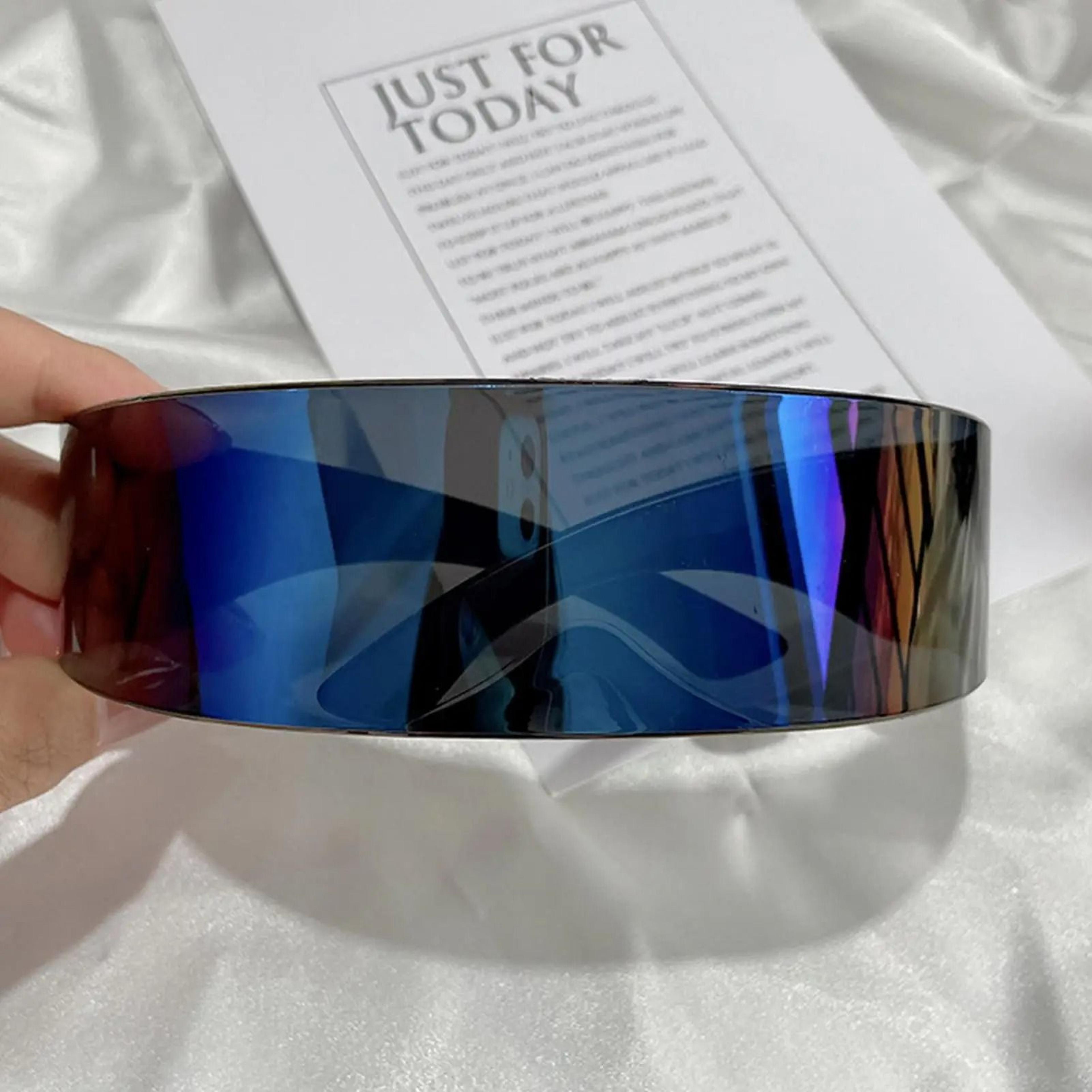 futuristic cyber cyclops rimless visor sunglasses with uv400 protection