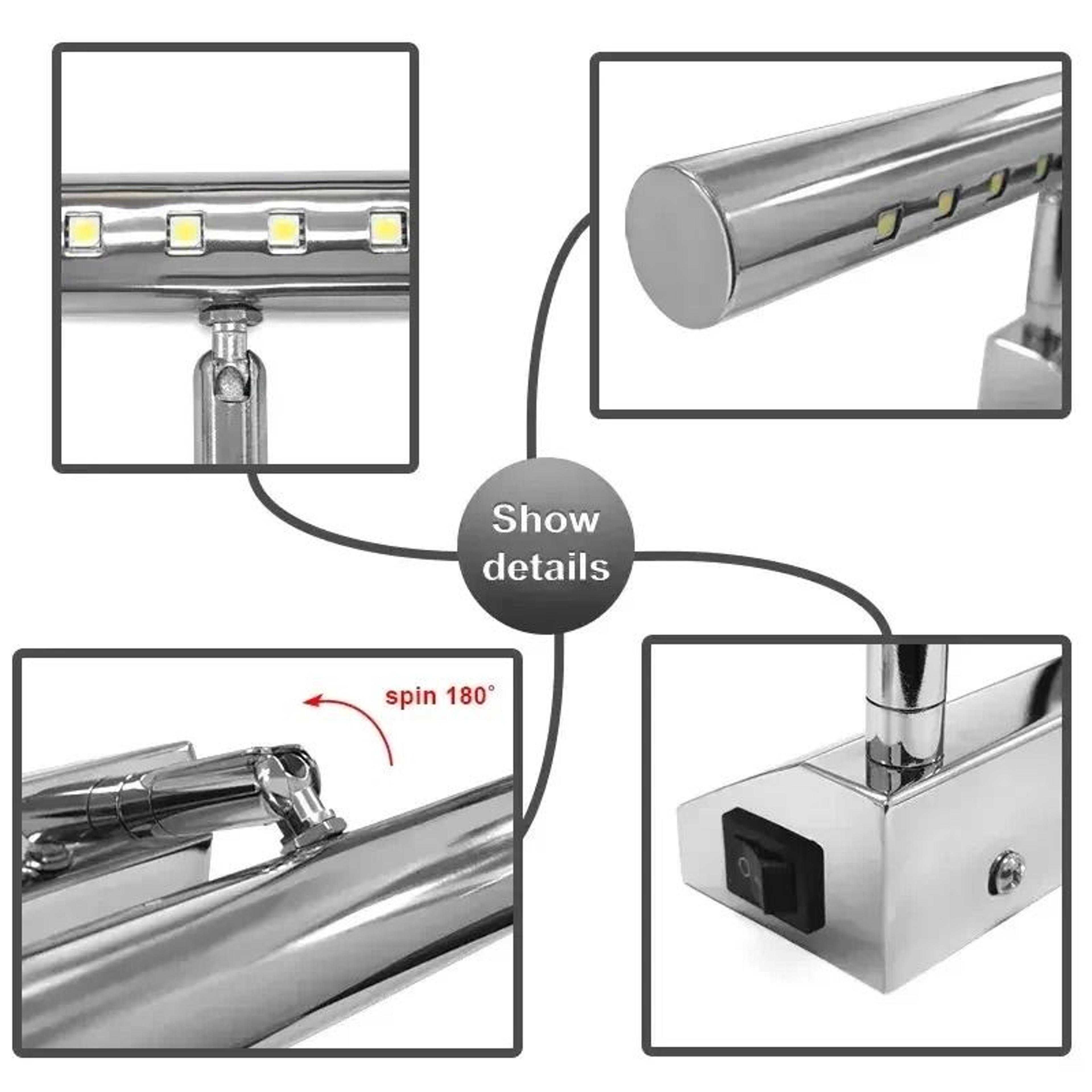 25CM Stainless Steel LED Bathroom Mirror Wall Light  Luxury Sconce 3
