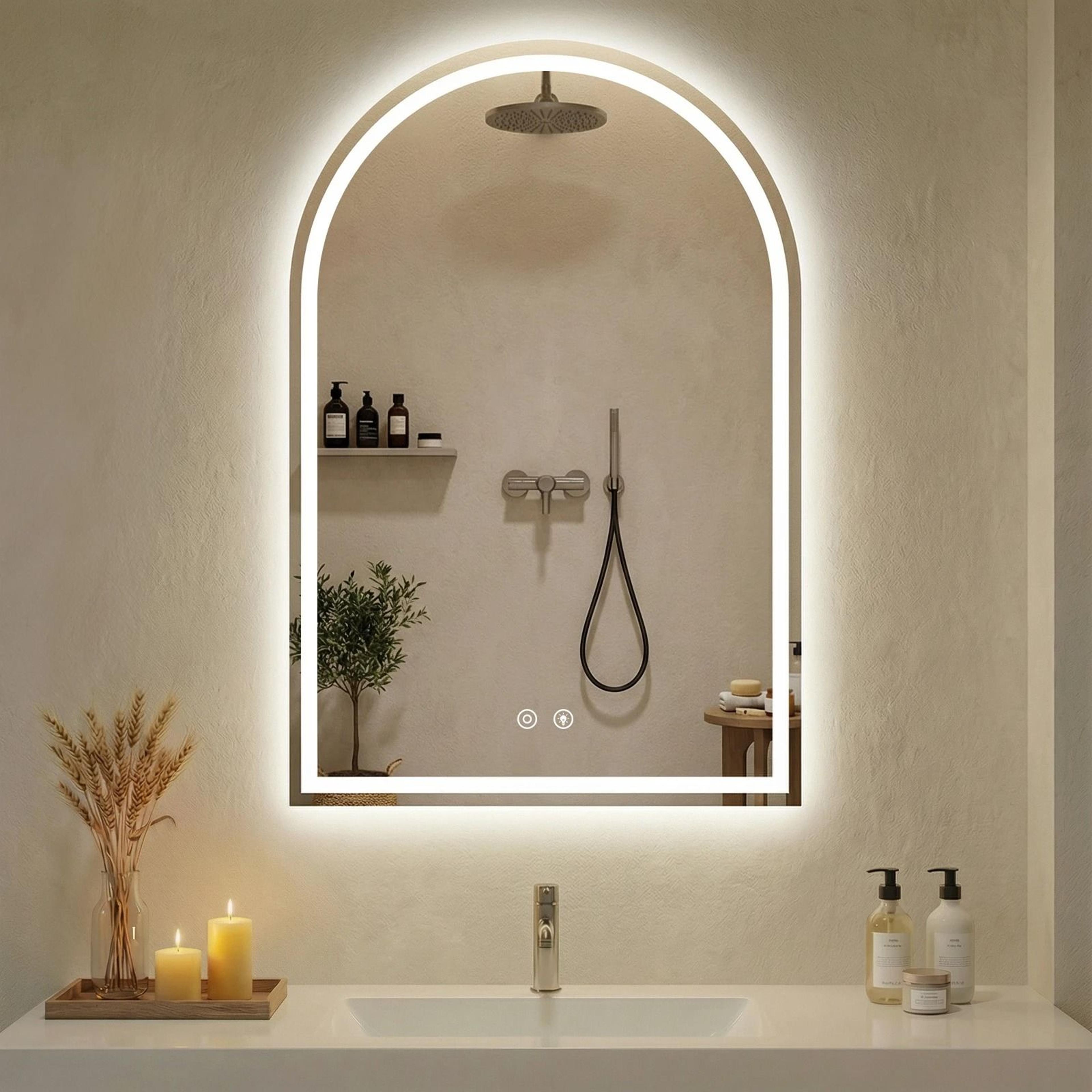 Arched LED Backlit Vanity Wall Mirror With 3Color Touch Memory  Tempered Glass 9