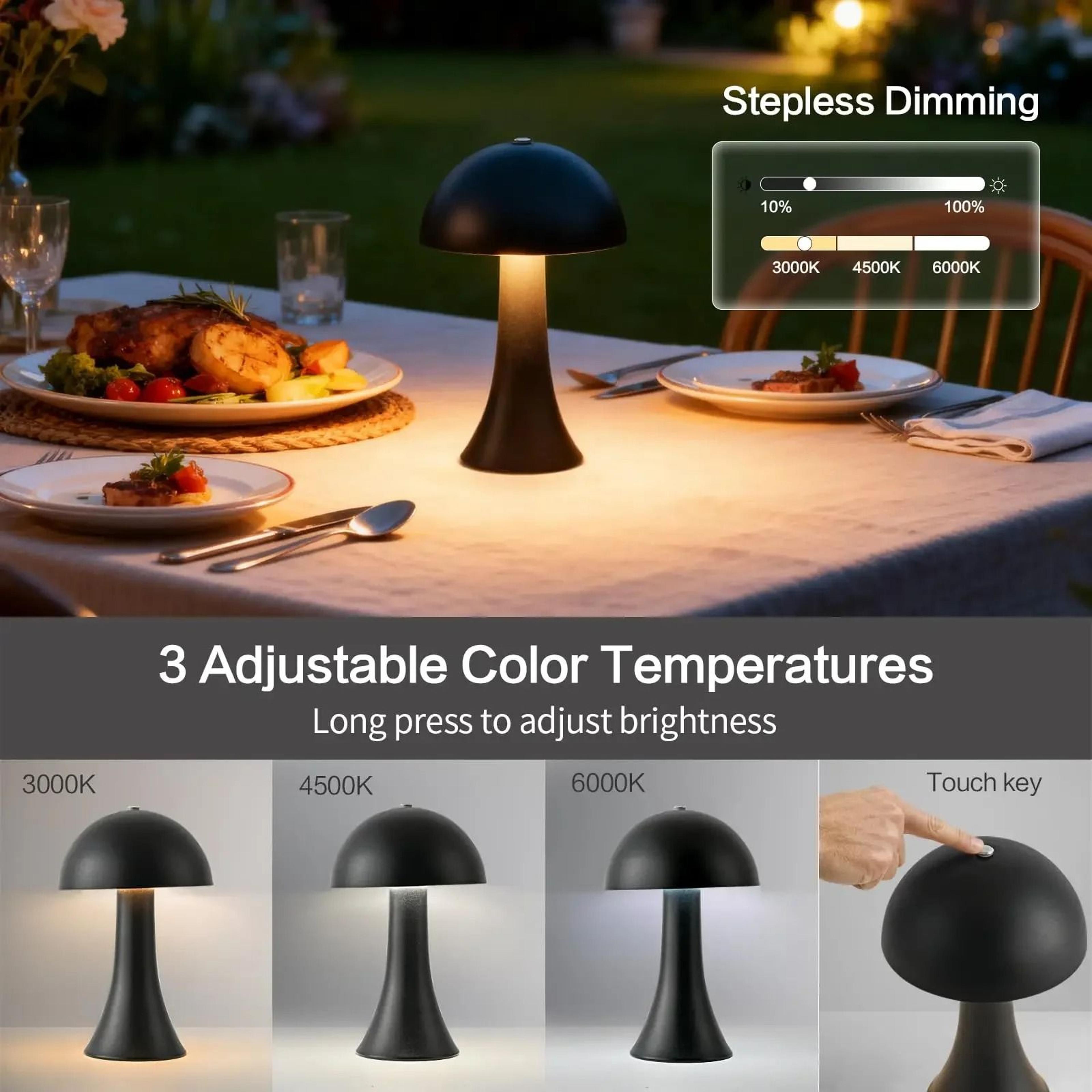 Vintage Mushroom Ambient Table Lamp With Touch Sensor  USB Rechargeable Battery 2