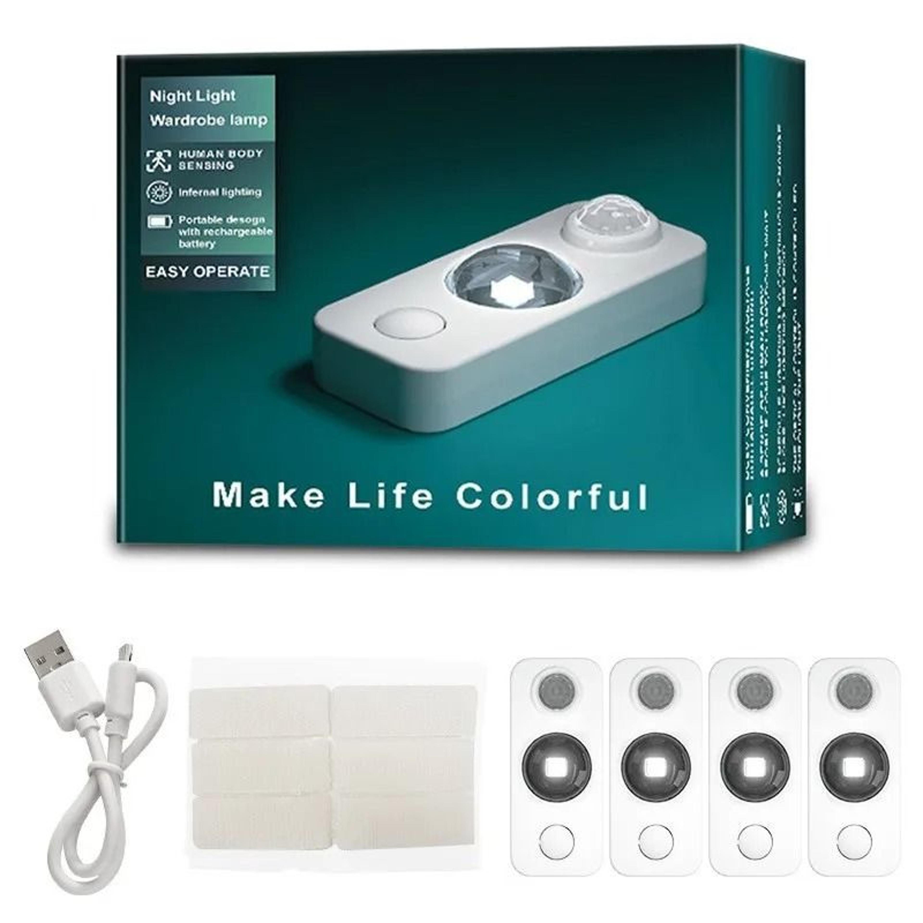 4Pack Rechargeable Dimmable Motion Sensor LED Cabinet Lights Wireless EnergySaving Kit 6