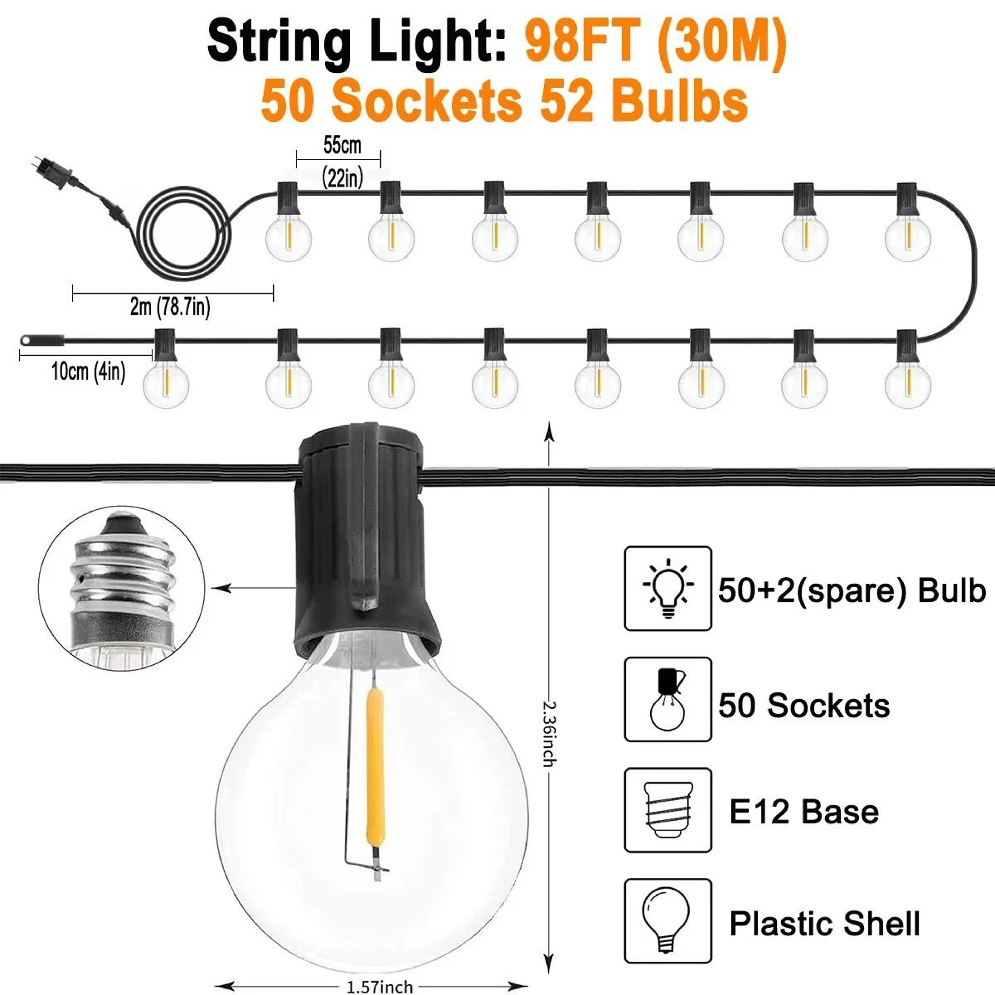 G40 Shatterproof LED Outdoor String Lights DC24V Low Voltage Waterproof Garland 7