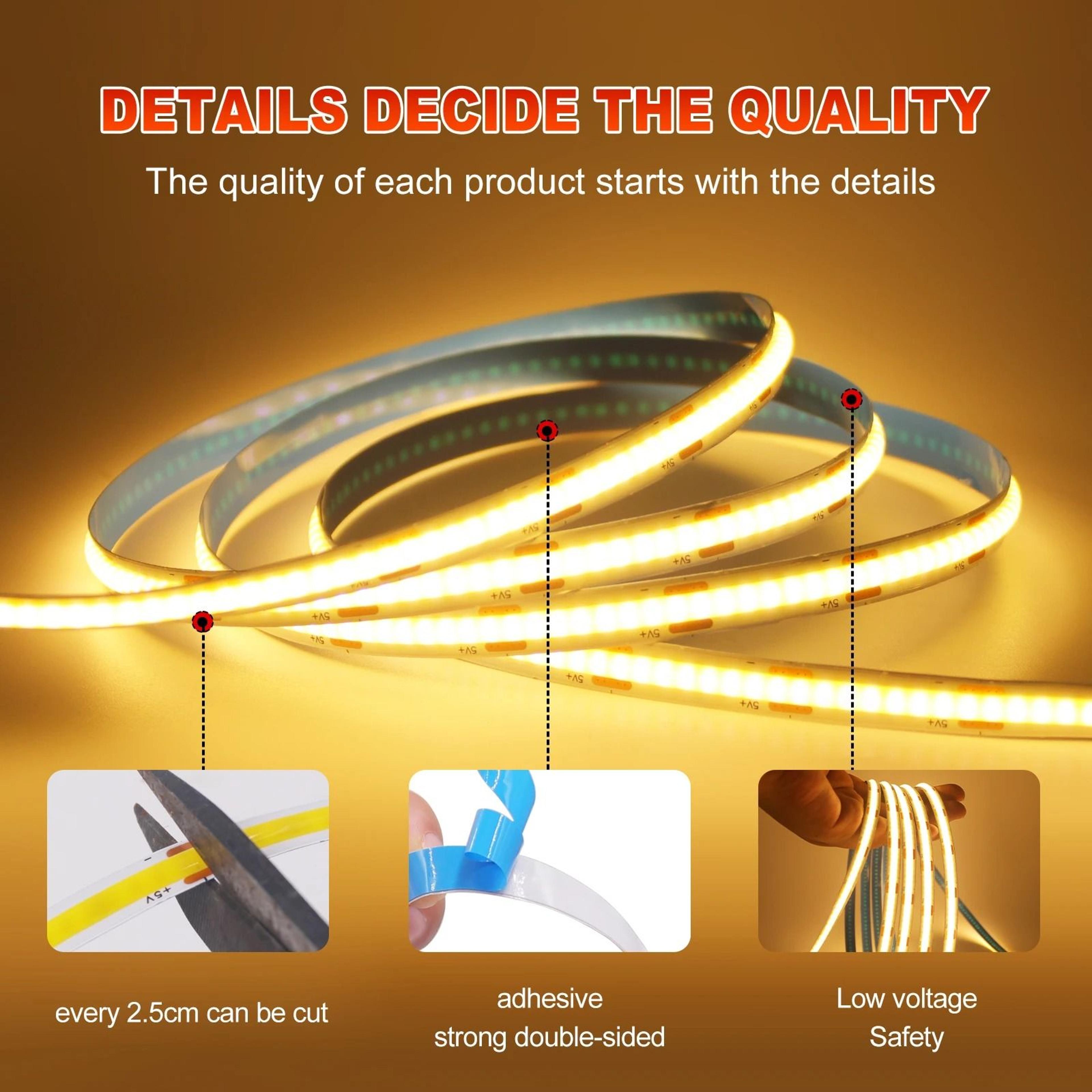 5V USB Touch Dimmer COB LED Strip Light Flexible Linear Tape Ribbon 4