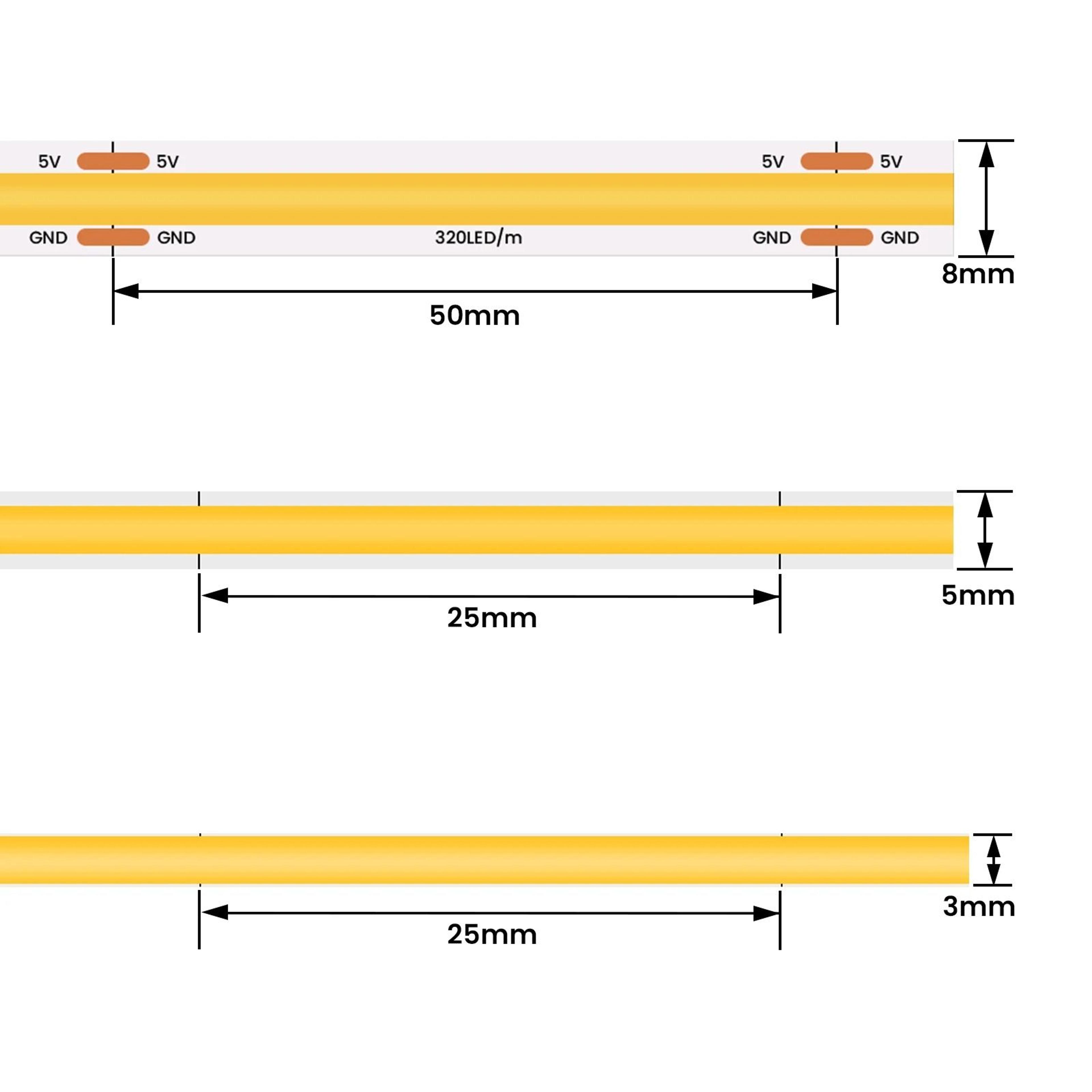 Battery Powered COB LED Strip Light 5V 320 LEDsm Flexible Linear Tape Ribbon 2