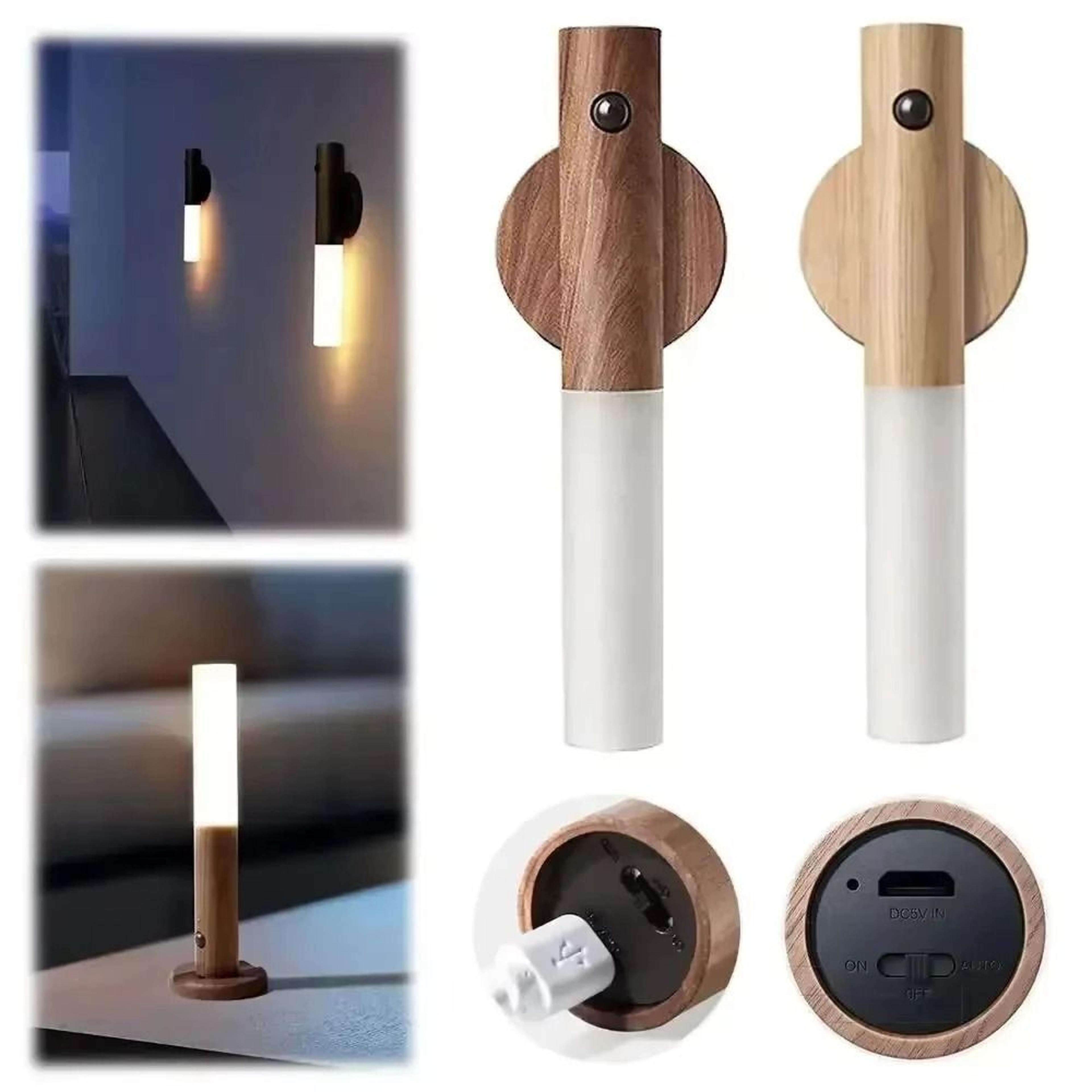 imitation wood rechargeable magnetic led wall light (creative smart pir motion sensor night lamp)