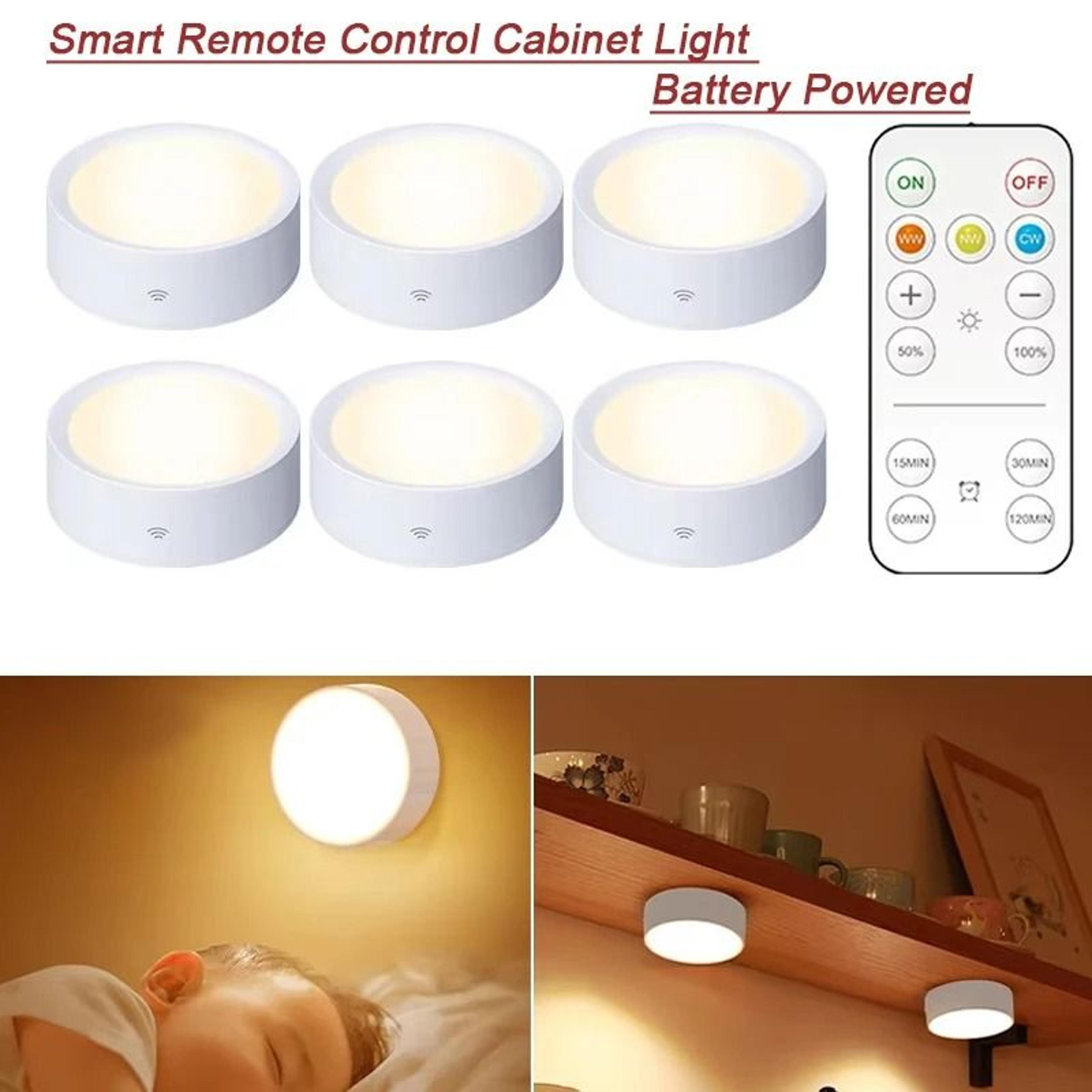 Smart Remote Control Dimmable LED Cabinet Light Battery Powered Wireless Puck Night Lamp 1
