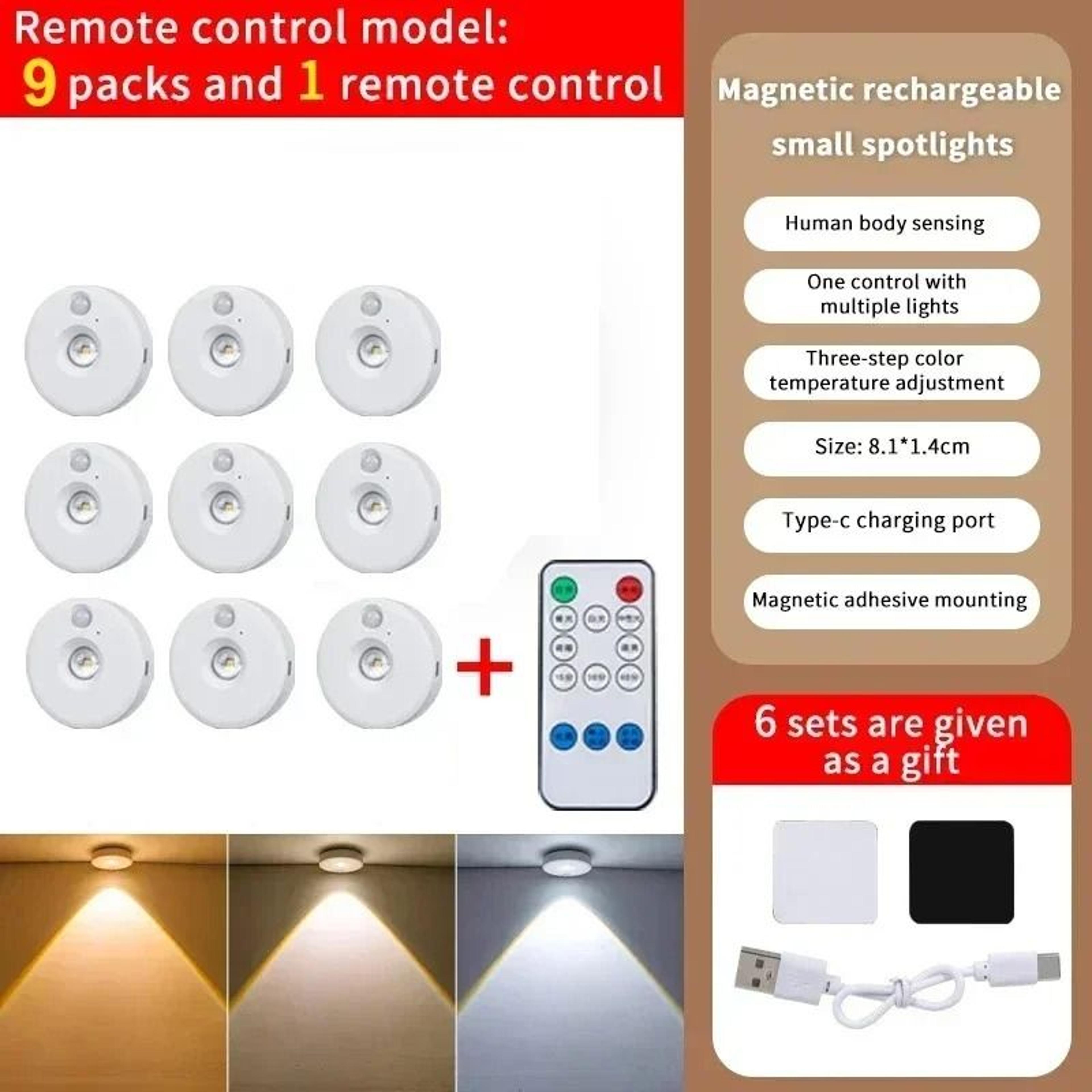 Wireless Wireless LED Under Cabinet Puck Lights With Remote Control 3 Colors  Dimmable Wardrobe Lam 9