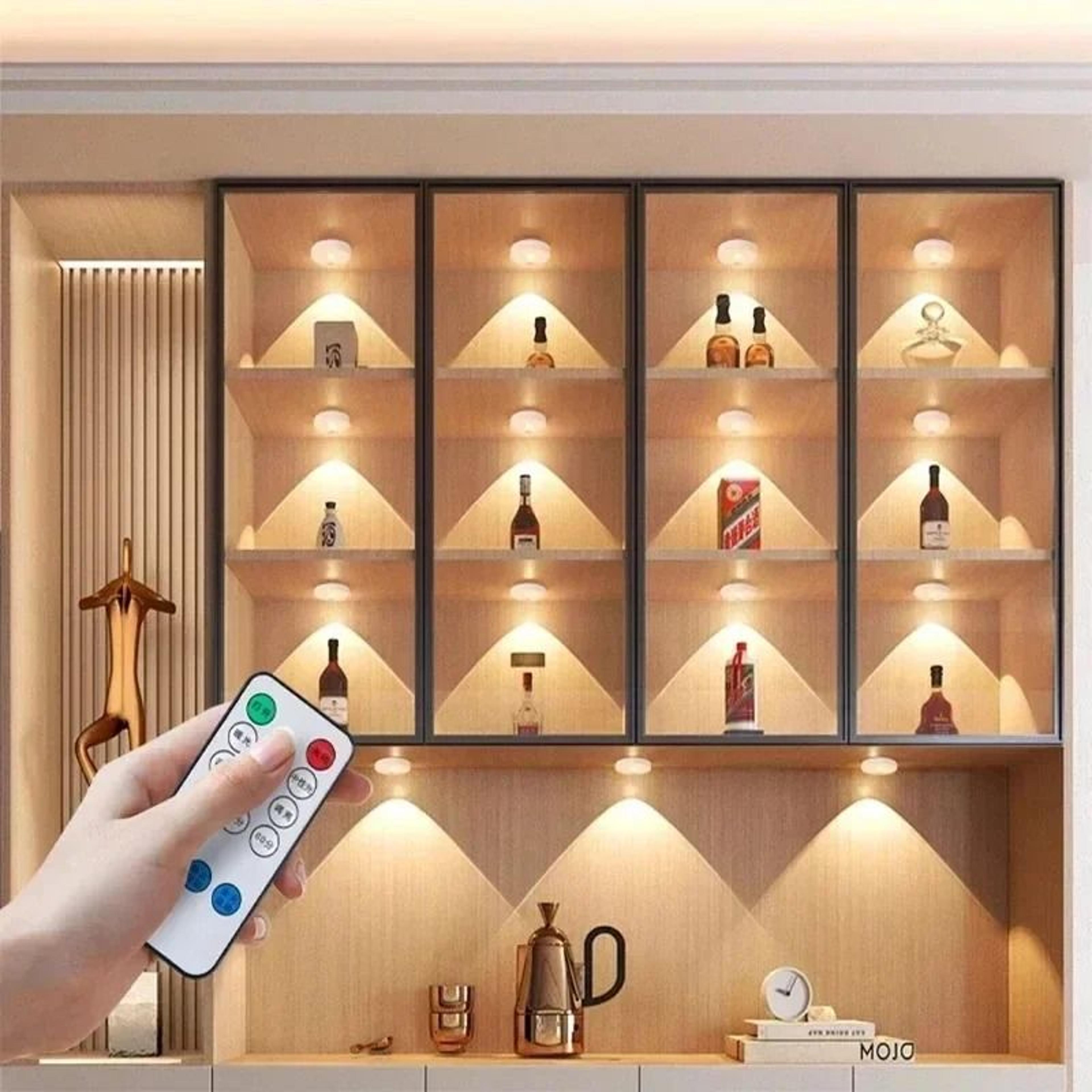 Wireless Wireless LED Under Cabinet Puck Lights With Remote Control 3 Colors  Dimmable Wardrobe Lam 2