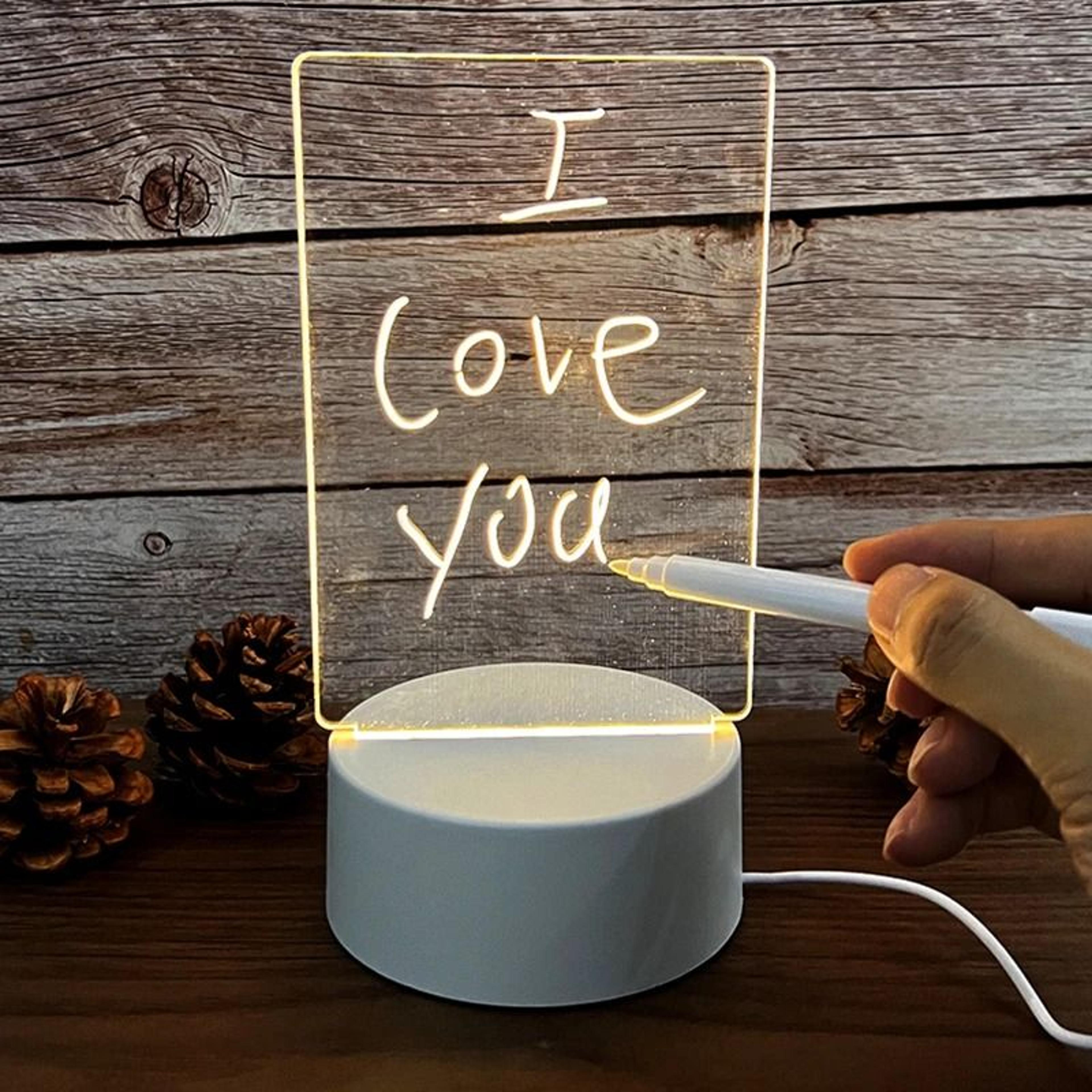 Creative USB Transparent Luminous Acrylic Note Lamp Desktop Message Board With Pen  Warm Glow Base 5