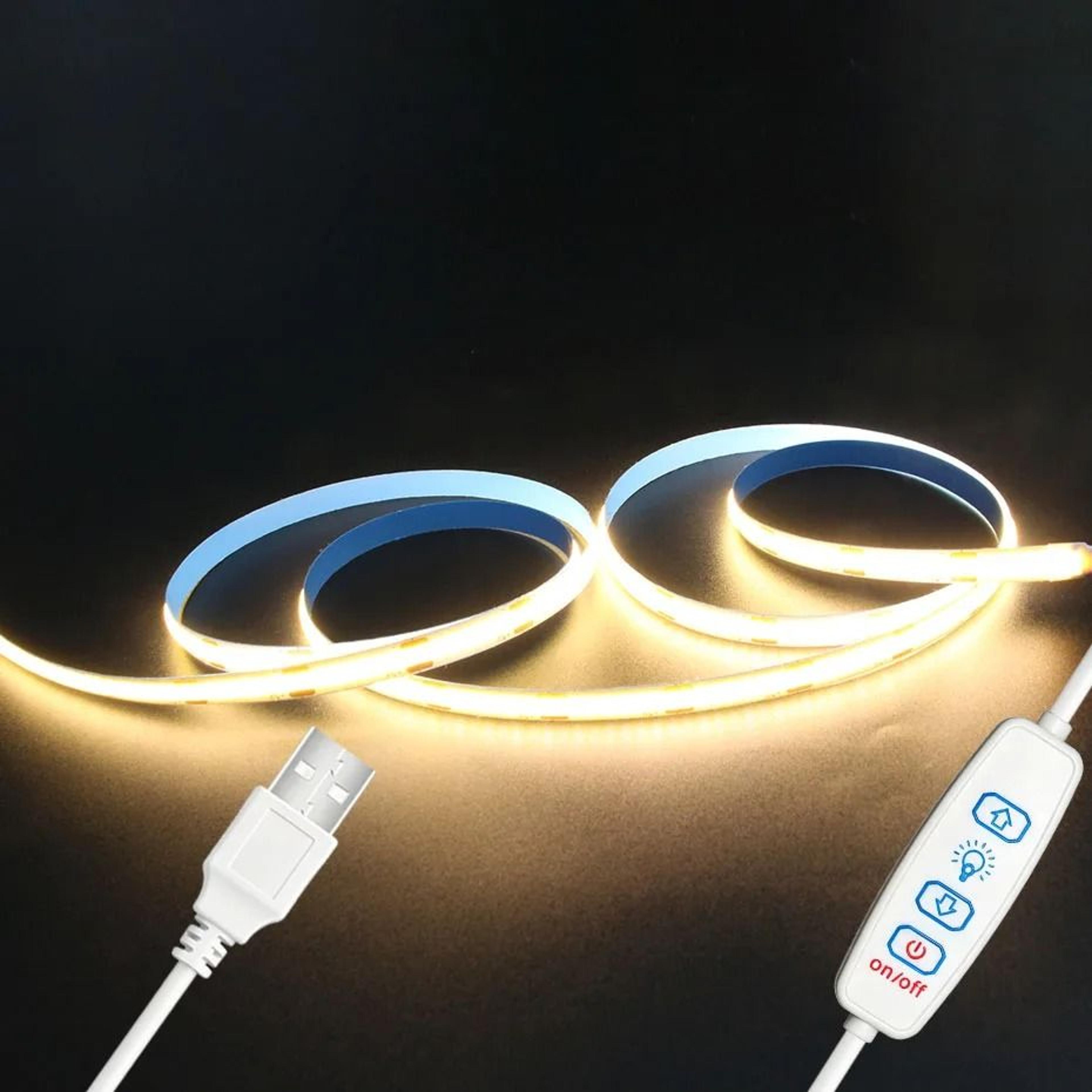 5V USB Dimmable COB LED Strip Light High Density 320LEDsm Tape With 3Key Dimmer For Cabinet  Room 0