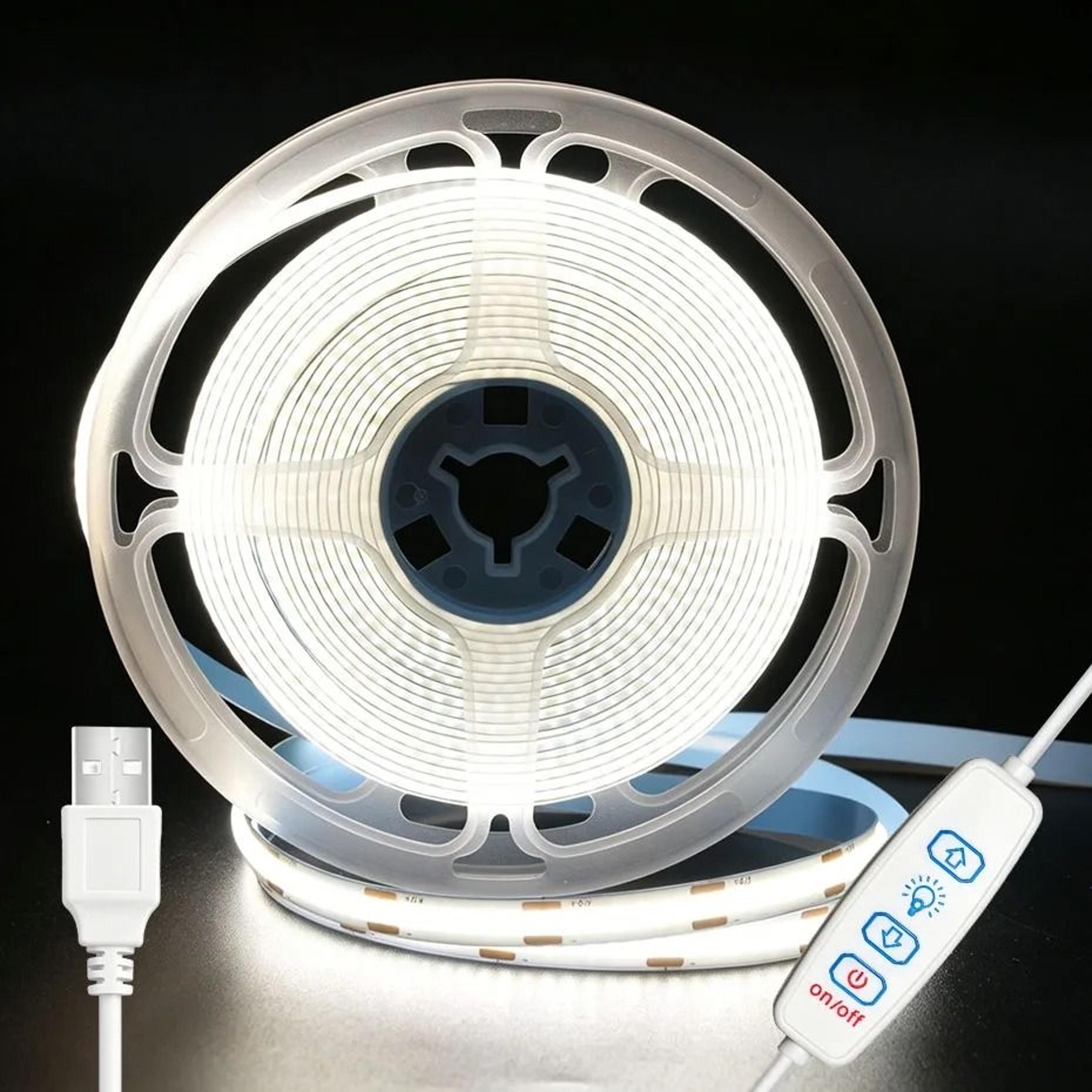 5V USB Dimmable COB LED Strip Light High Density 320LEDsm Tape With 3Key Dimmer For Cabinet  Room 8
