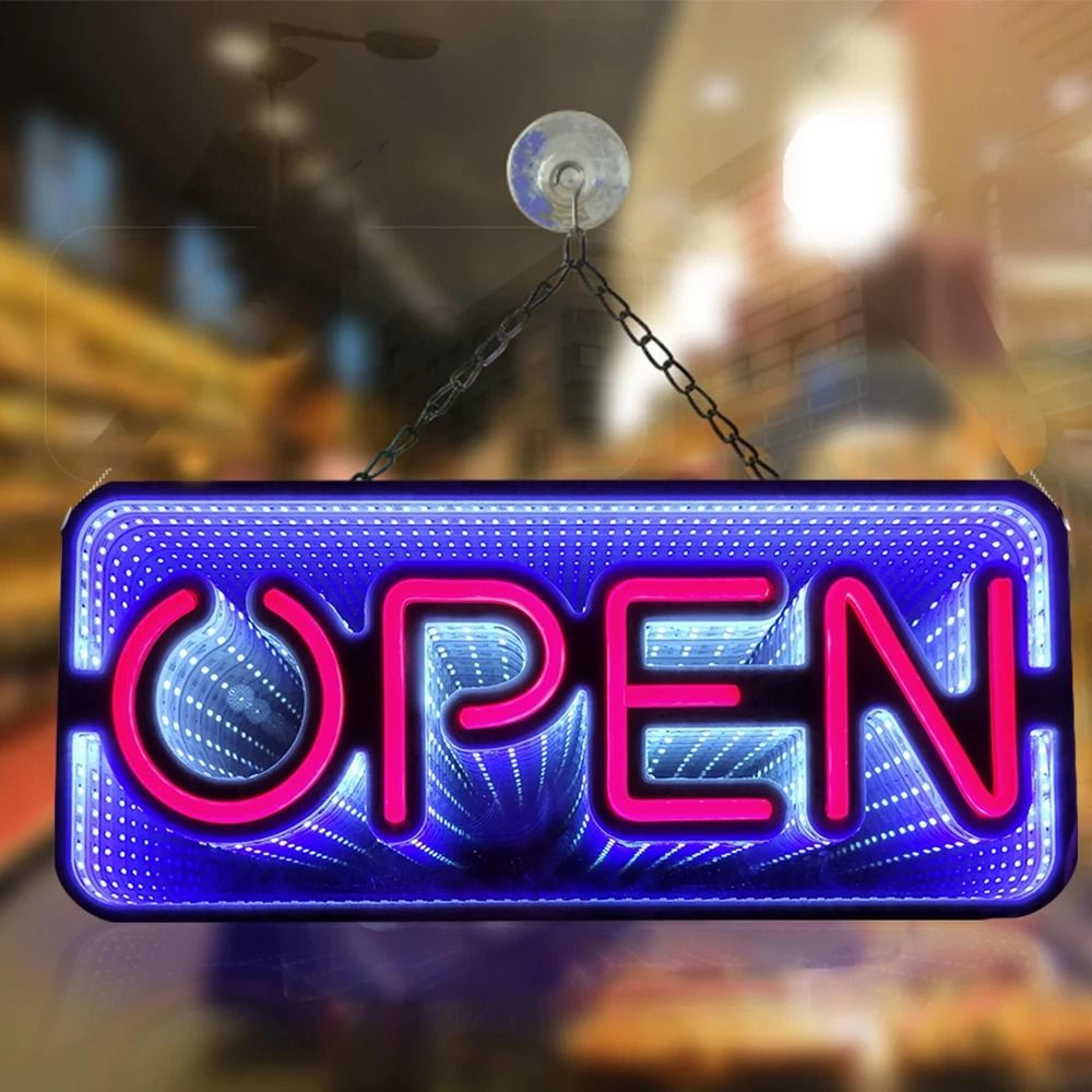 3d mirror neon open sign (48x20cm double-sided infinite tunnel led light for bar & store)