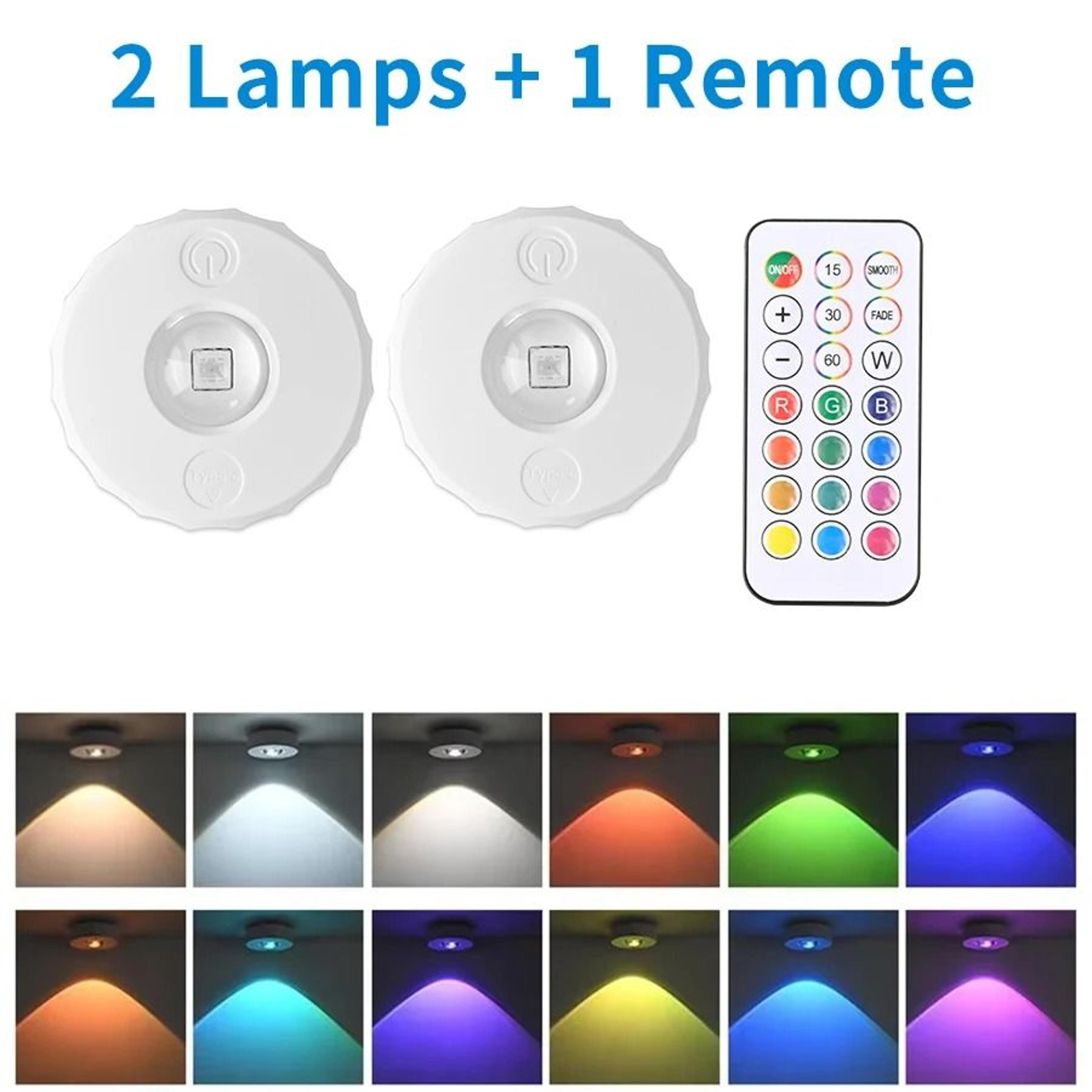RGB LED Rechargeable Puck Lights With Remote Control For Display  Cabinet 7