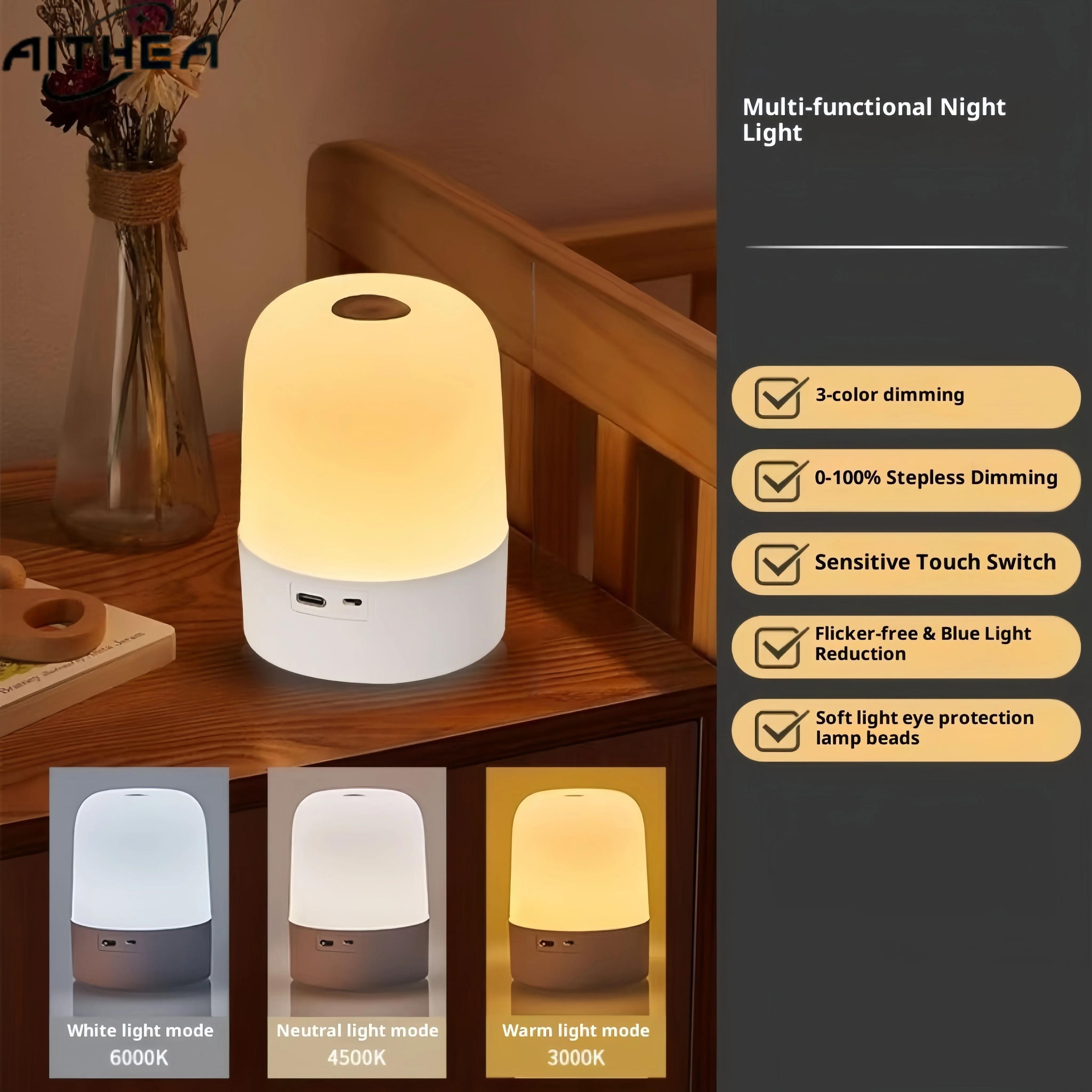 AITHEA 3Color Dimmable Touch Sensor Table Lamp Rechargeable LED Bedside Night Light 1