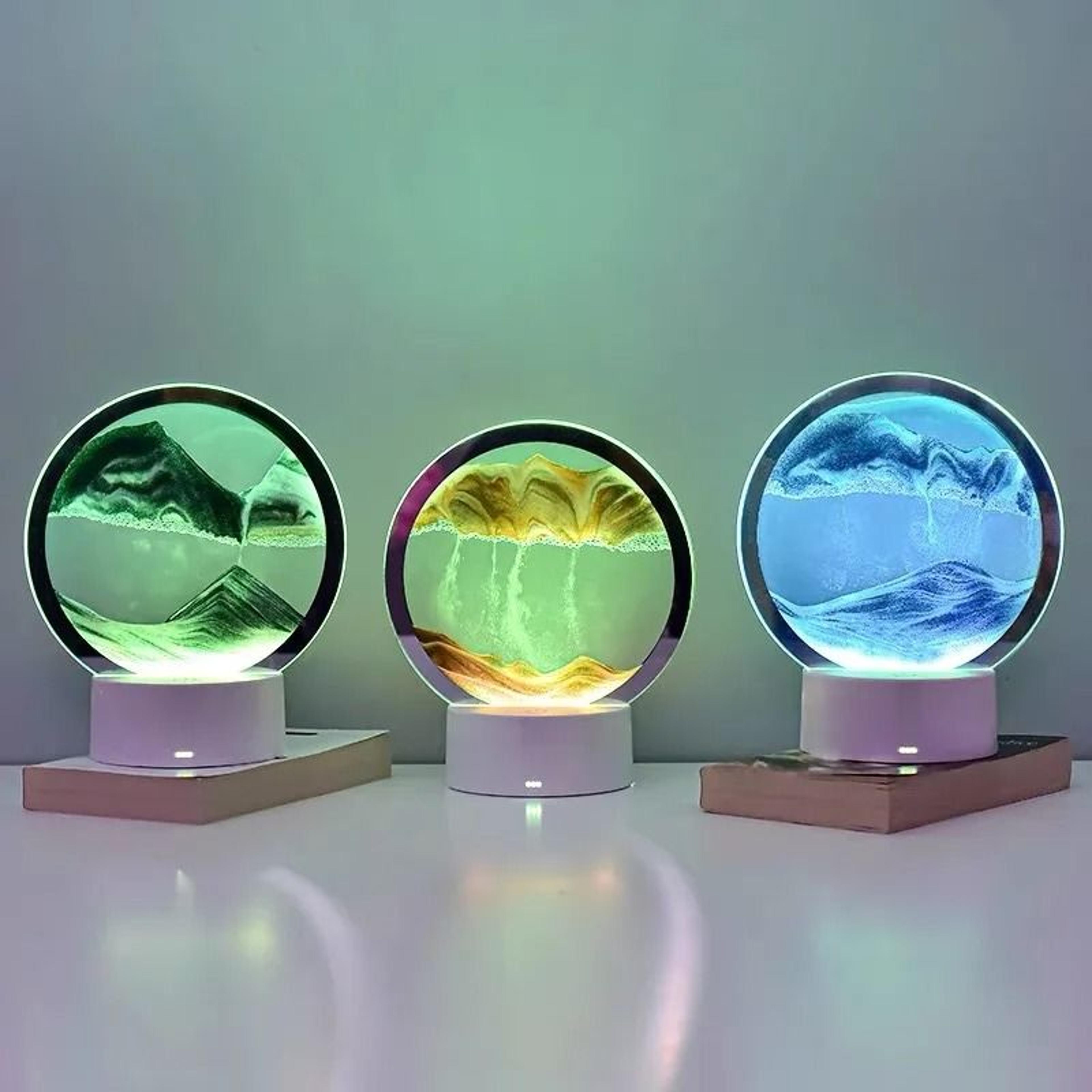3D Moving Sand Art LED Night Light Flowing Sandscape Hourglass Table Lamp 3