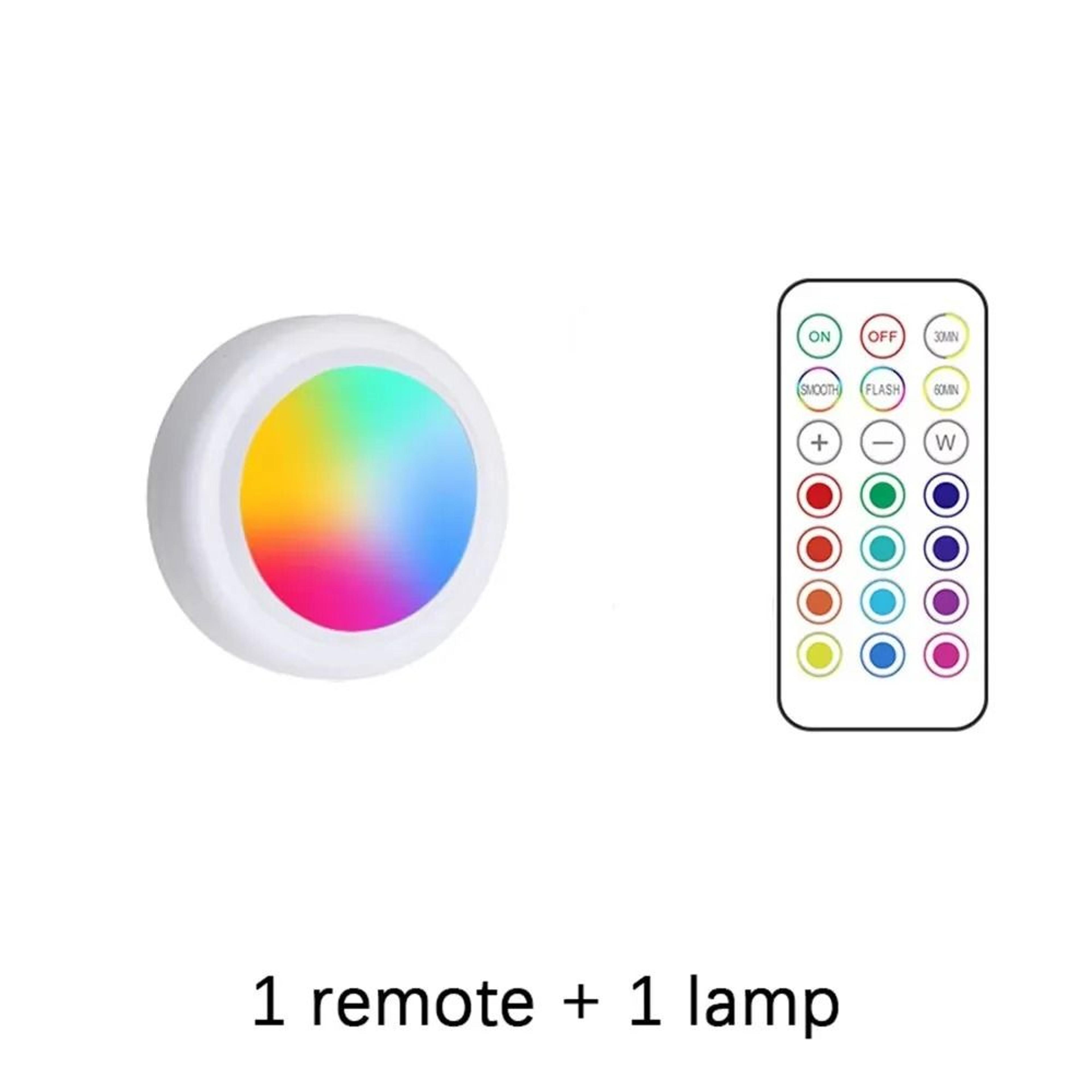 RGB LED Wireless UnderCabinet Puck Lights RemoteControlled Dimmable Battery Lights For Kitchen  Clo 7
