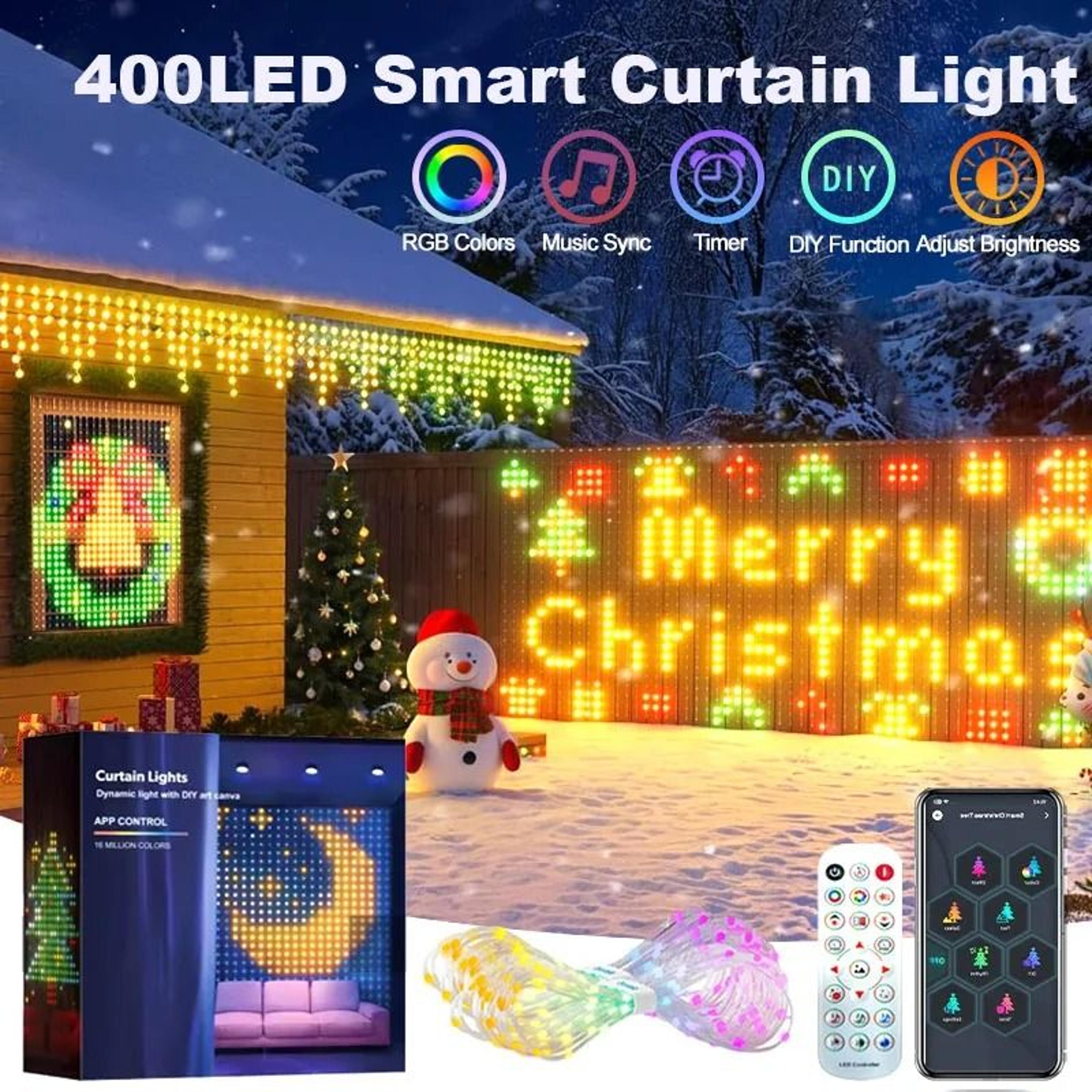 400-800 led rgb smart curtain lights with music sync, app & remote control (smart party lights for christmas & halloween
