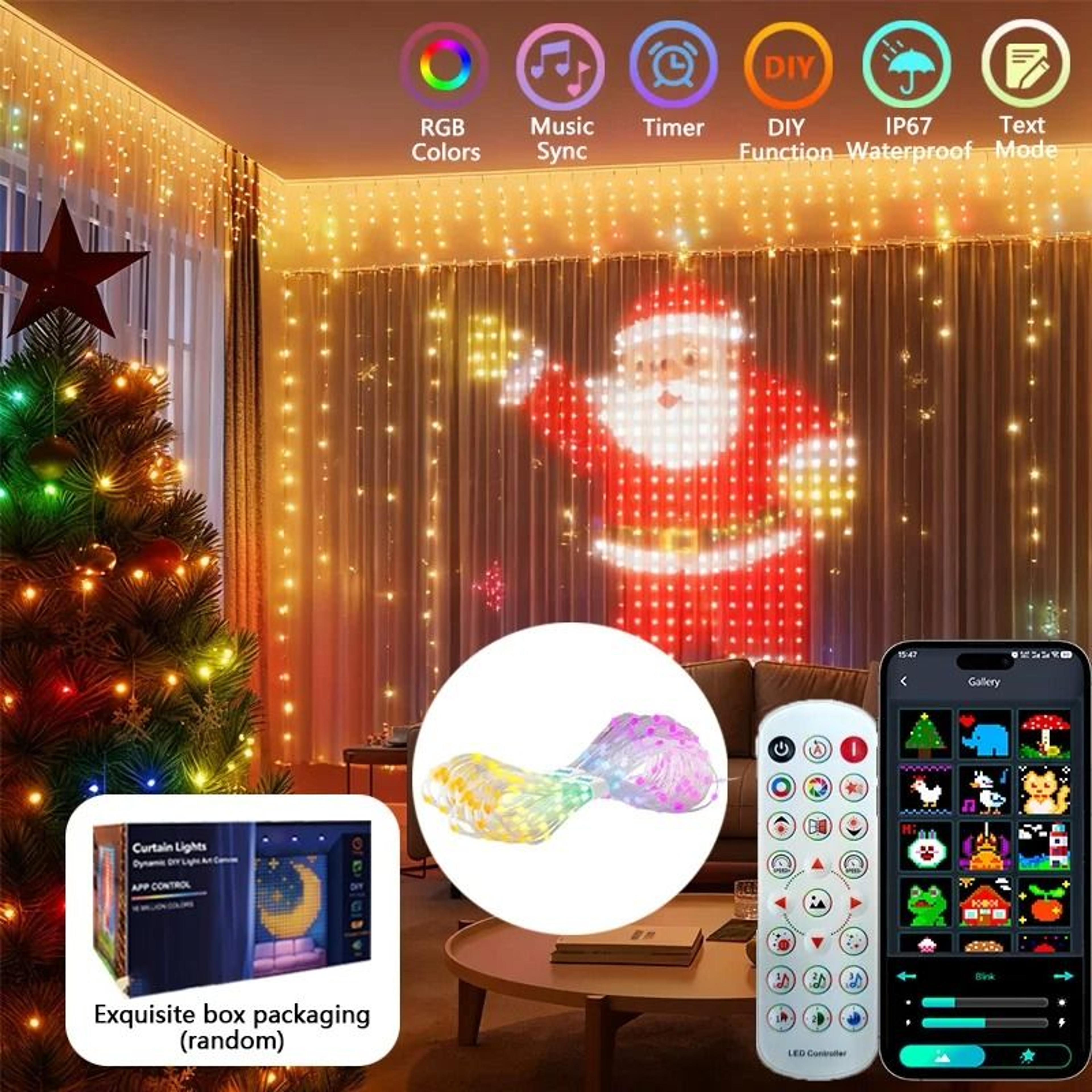 Smart AppControlled RGB LED Curtain String Lights With Remote  Music Sync 0