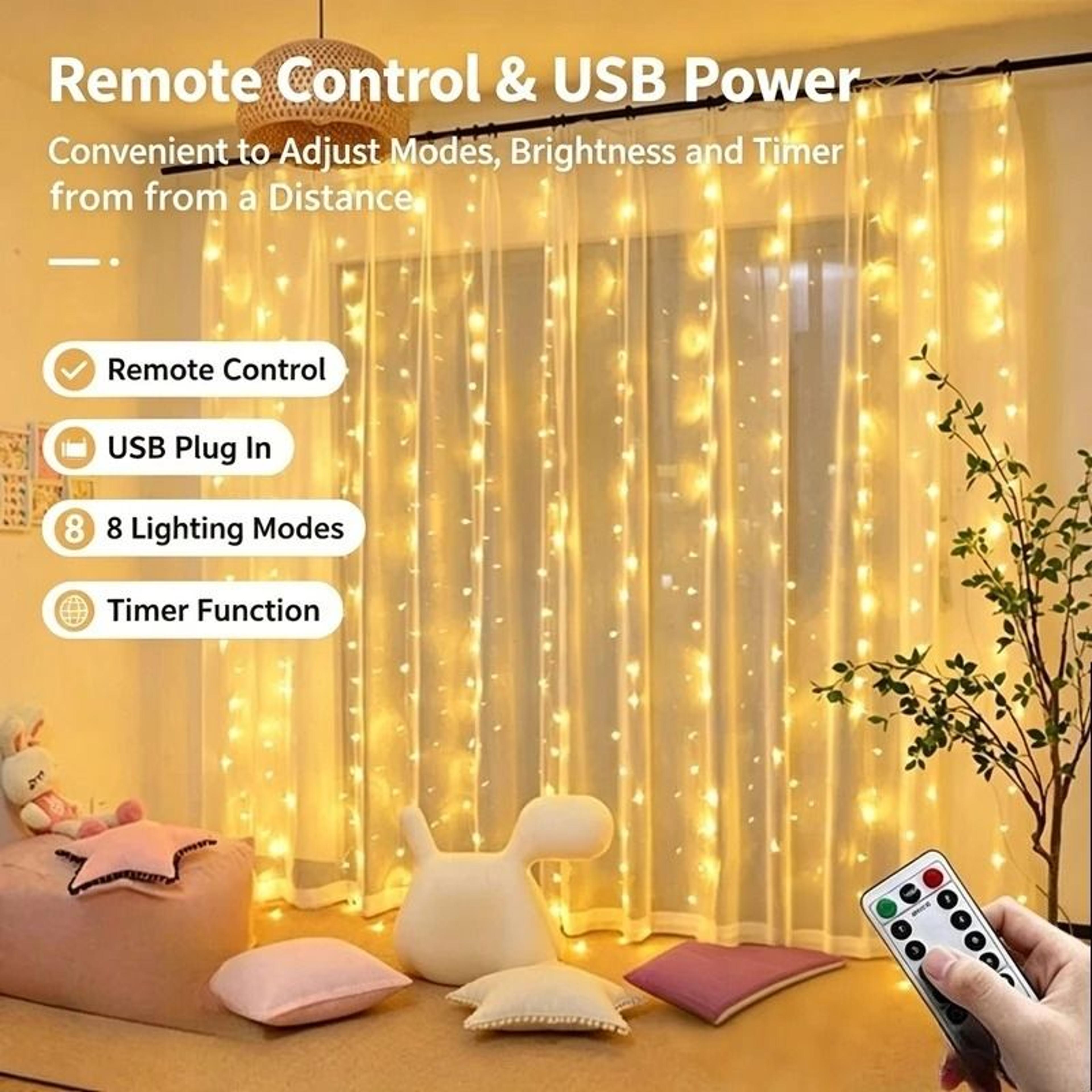 USB LED Remote Control Curtain Fairy Lights For Bedroom  Holiday Decor 1