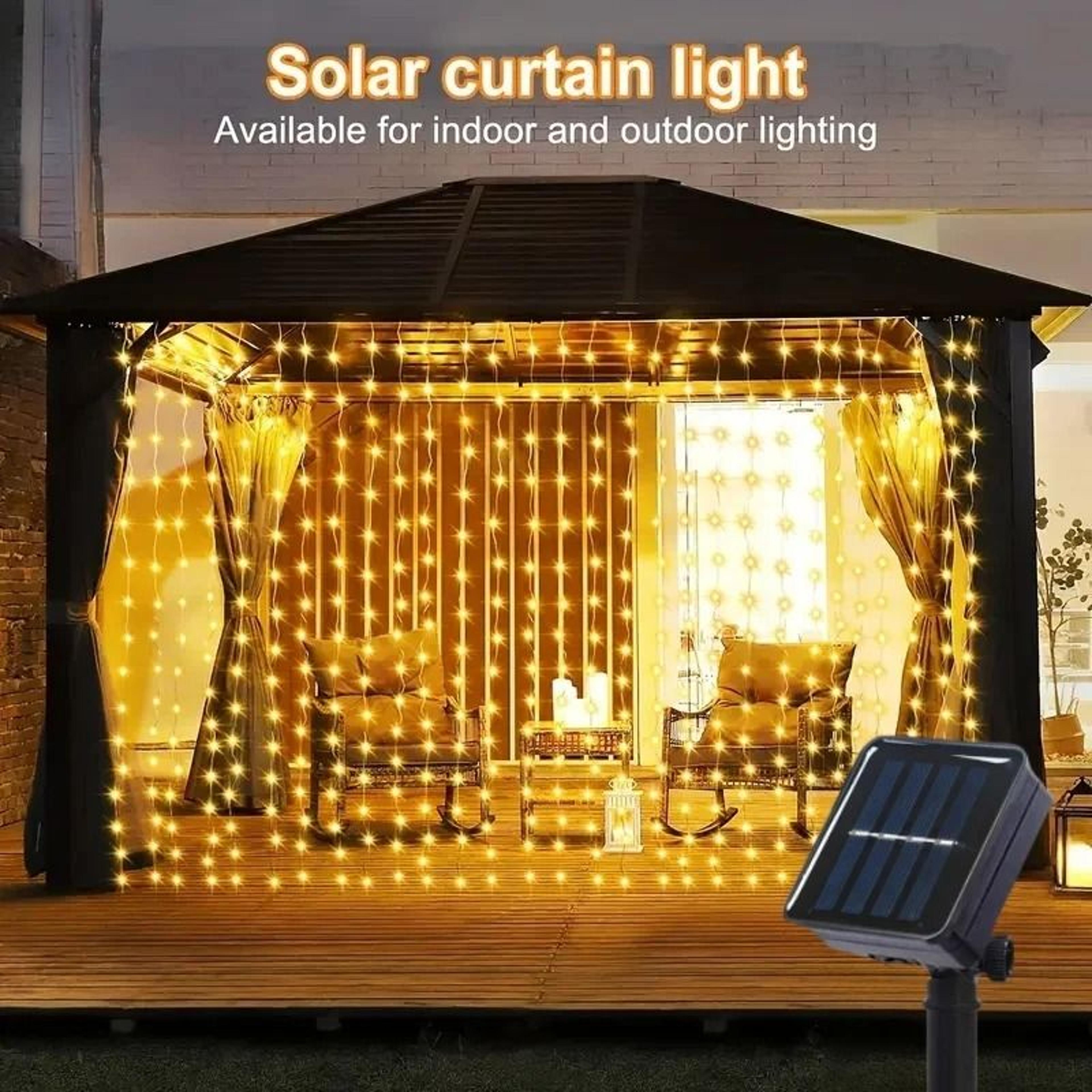 Solar Outdoor LED Curtain String Lights With 8 Modes For Garden  Bedroom 0