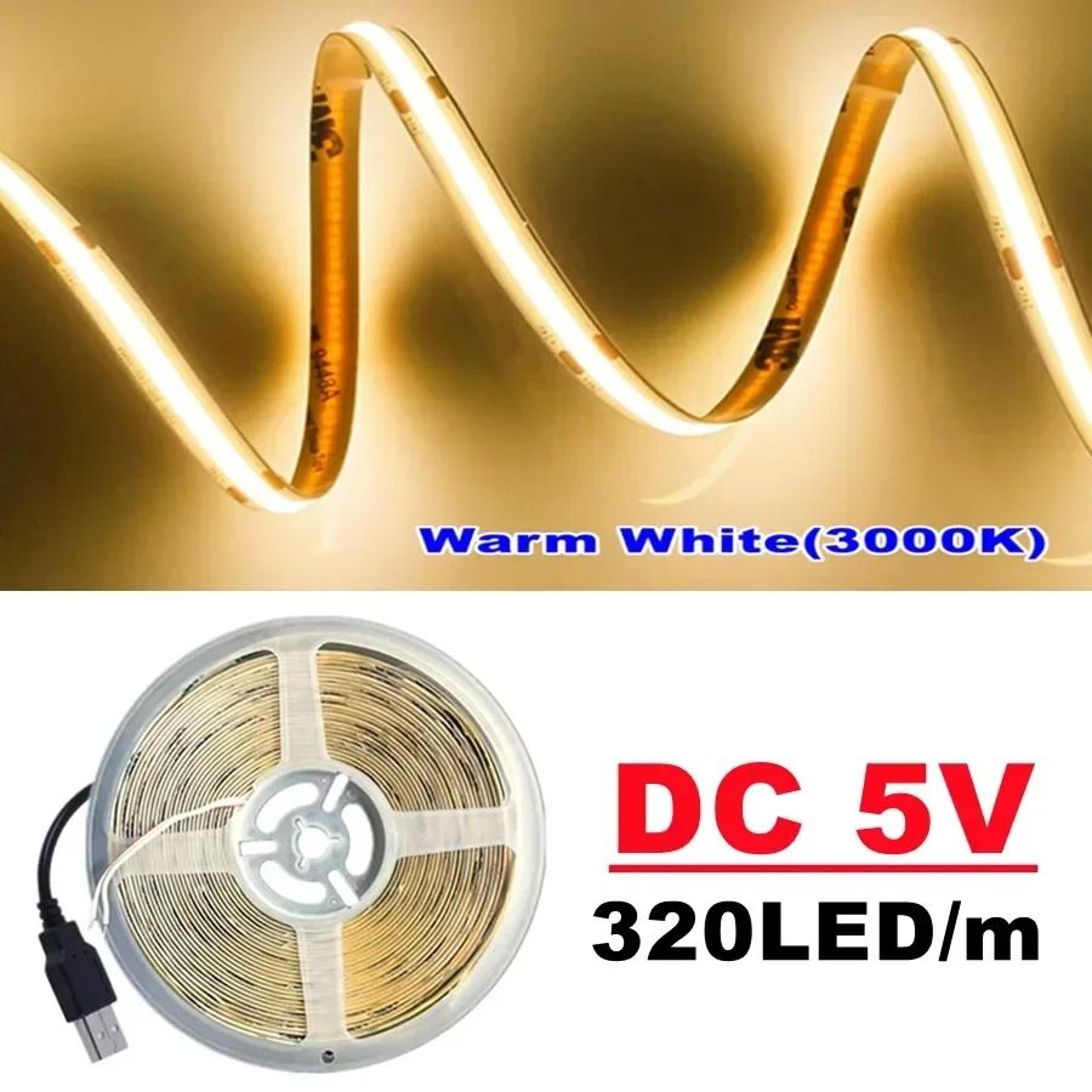 DC5V HighDensity USB Powered COB LED Strip Light 320 LEDsm For Cabinet  TV Backlight 8